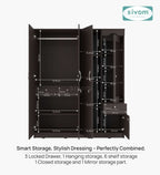 Sivom furniture SIVOM Syntax Multipurpose 4 Door Closet Engineered Wood 4 Door Wardrobe for Modern Homes | Elegant Design & Premium Finish