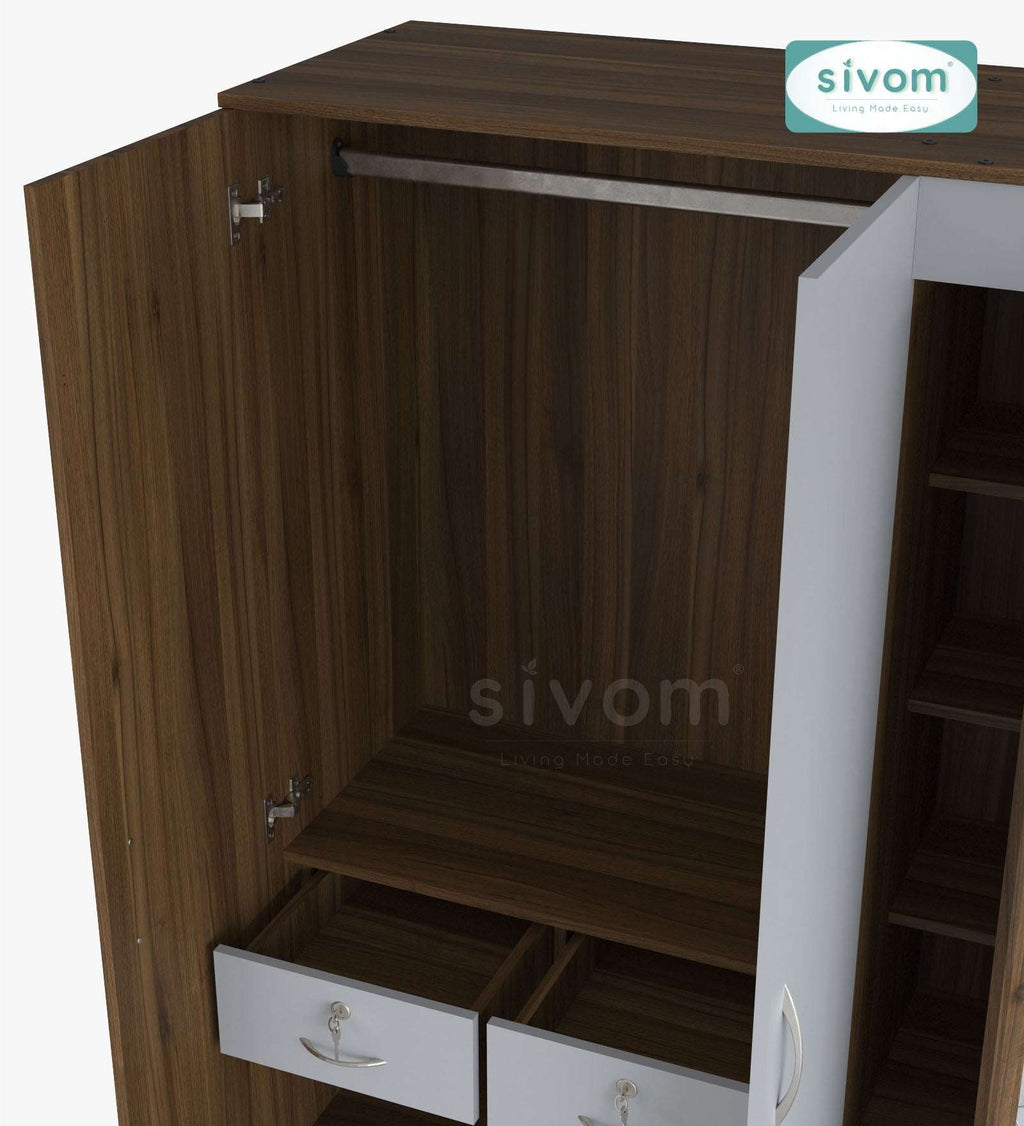 Sivom SIVOM Syntax Multipurpose 3 Door Wardrobe / Spacious Shelves with Hanging Rail Engineered Wood 3 Door Wardrobe for Modern Homes | Elegant Design & Premium Finish
