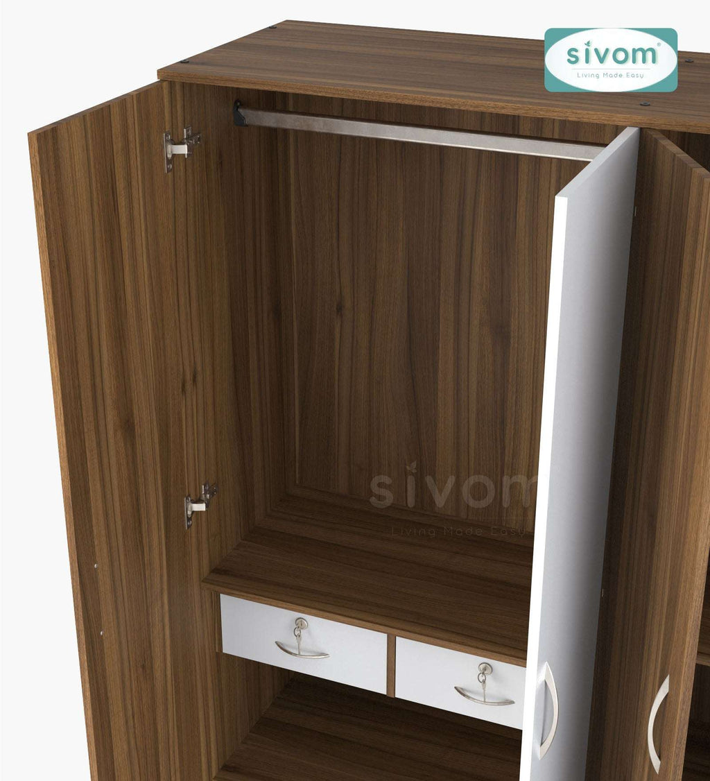 Sivom furniture SIVOM Syntax Multipurpose 4 Door Closet Engineered Wood 4 Door Wardrobe for Modern Homes | Elegant Design & Premium Finish