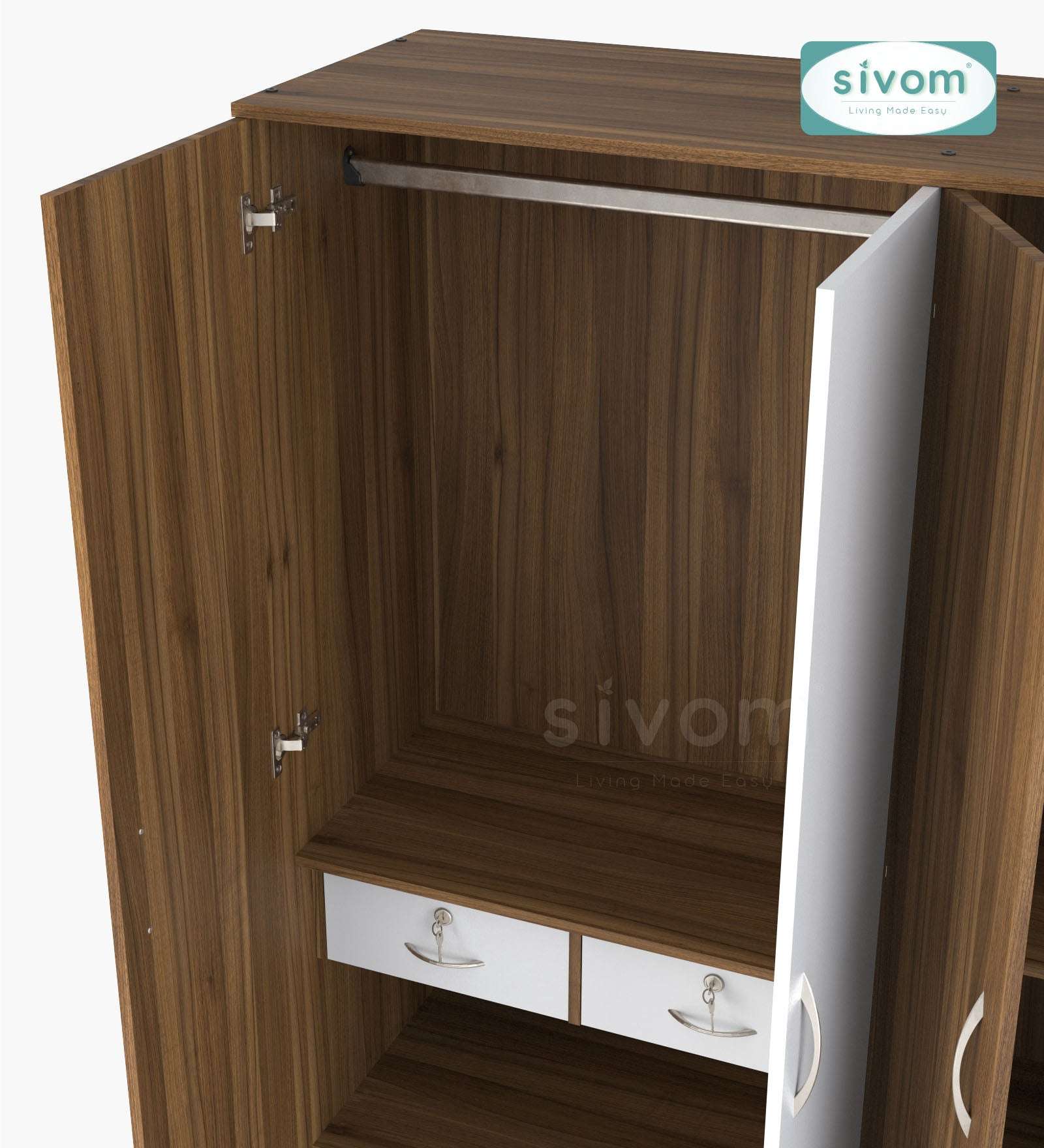 Sivom furniture SIVOM Syntax Multipurpose 4 Door Closet Engineered Wood 4 Door Wardrobe for Modern Homes | Elegant Design & Premium Finish