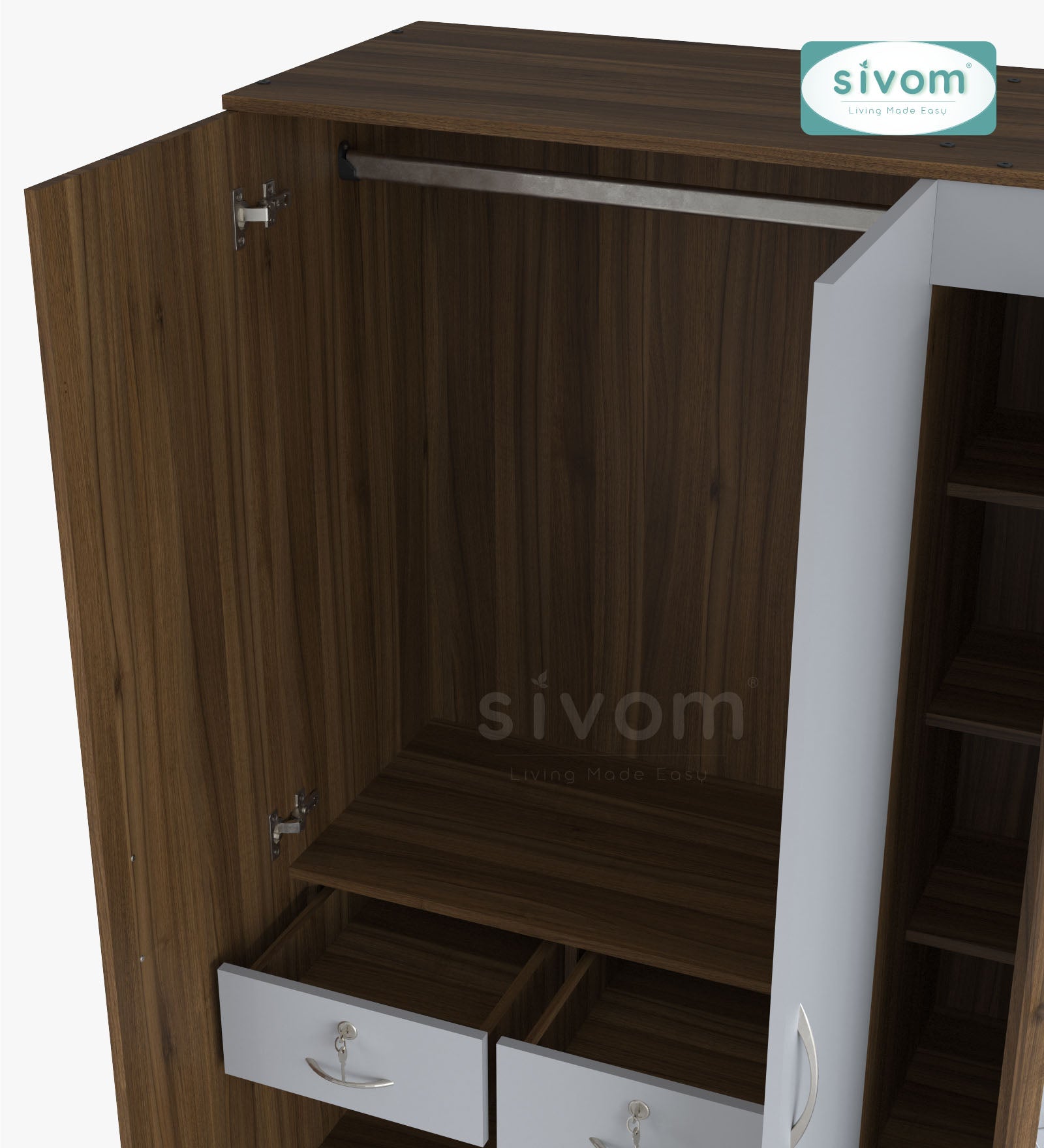 Sivom SIVOM Syntax Multipurpose 3 Door Wardrobe / Spacious Shelves with Hanging Rail Engineered Wood 3 Door Wardrobe for Modern Homes | Elegant Design & Premium Finish