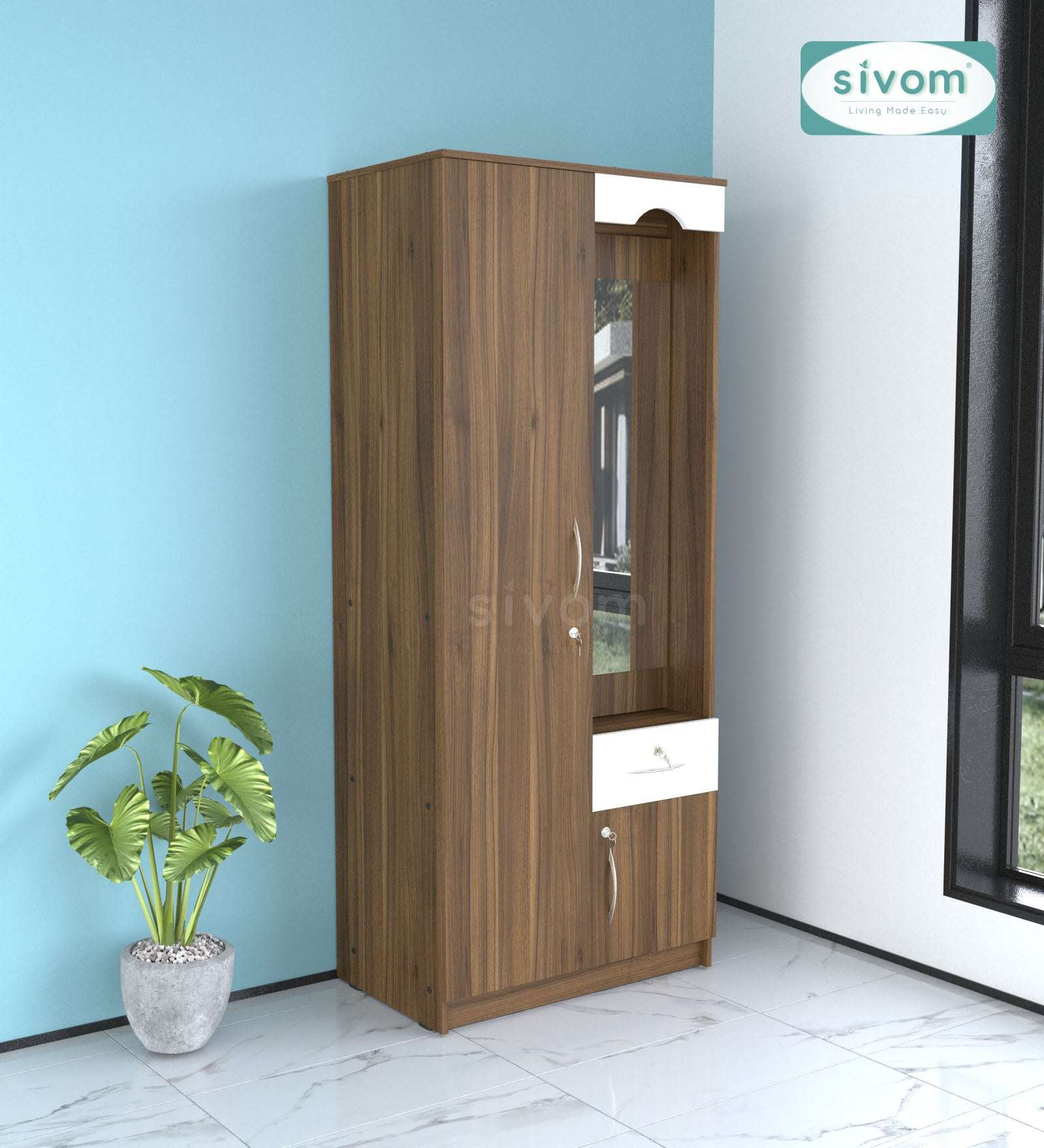 Sivom SIVOM Syntax Multipurpose 2 Door Wardrobe / Engineered Wood 2 Door Wardrobe for Modern Homes | Elegant Design & Premium Finish