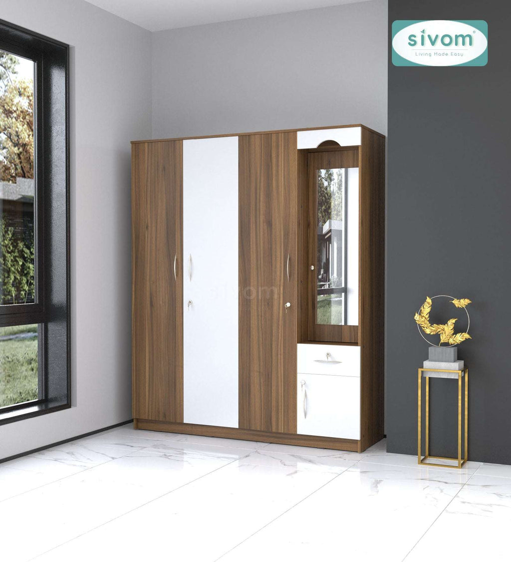 Sivom furniture SIVOM Syntax Multipurpose 4 Door Closet Engineered Wood 4 Door Wardrobe for Modern Homes | Elegant Design & Premium Finish
