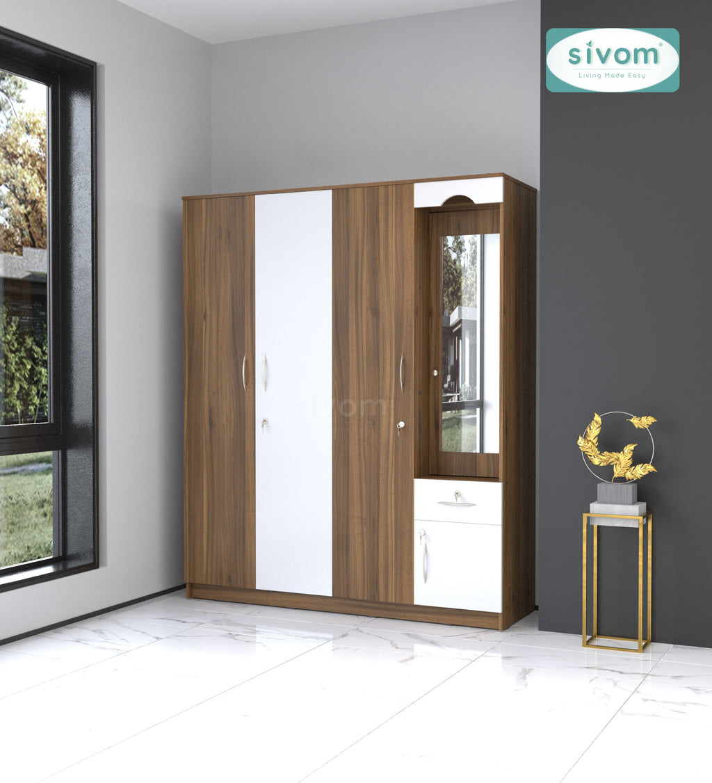 Sivom furniture SIVOM Syntax Multipurpose 4 Door Closet Engineered Wood 4 Door Wardrobe for Modern Homes | Elegant Design & Premium Finish