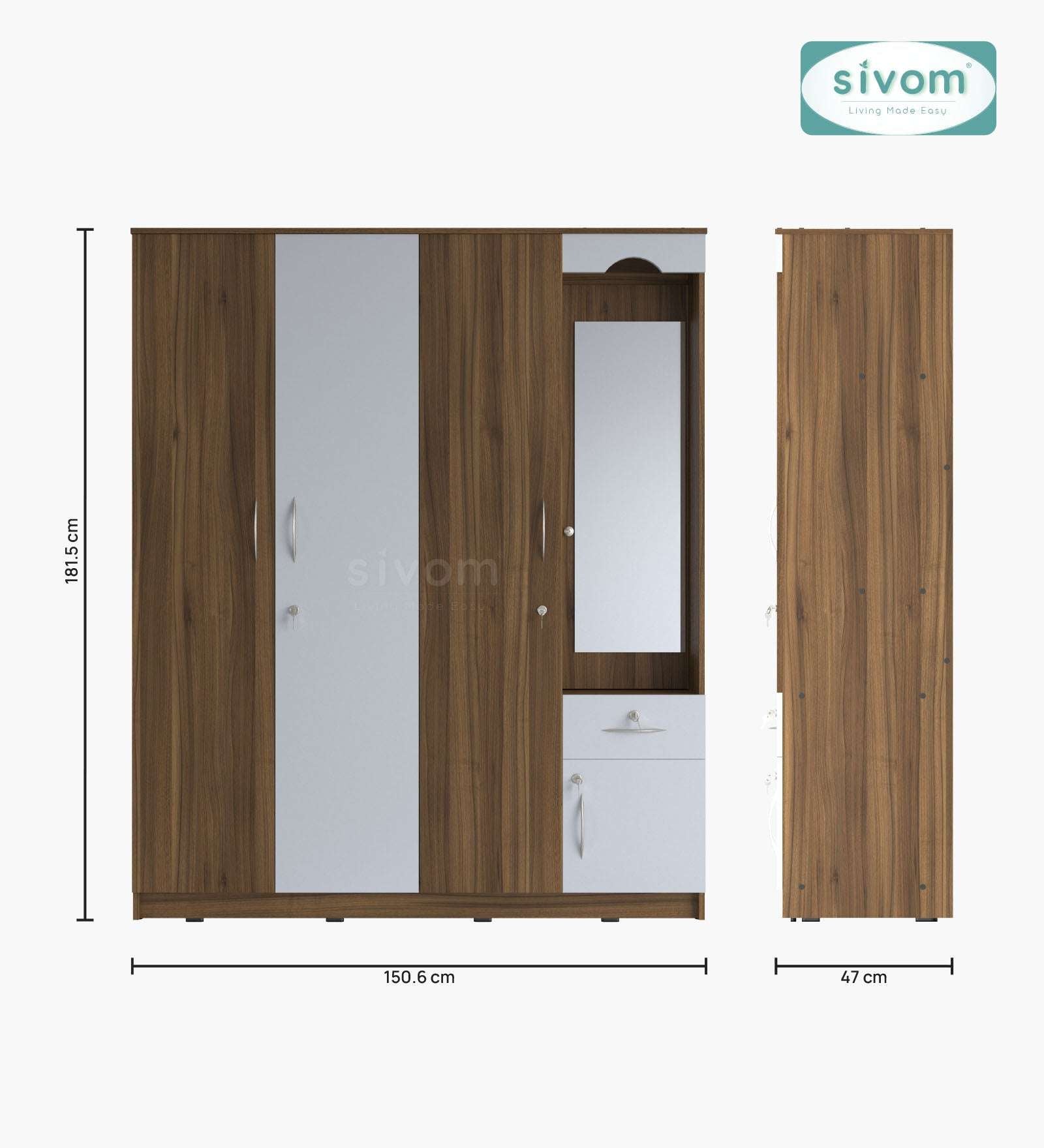 Sivom furniture SIVOM Syntax Multipurpose 4 Door Closet Engineered Wood 4 Door Wardrobe for Modern Homes | Elegant Design & Premium Finish