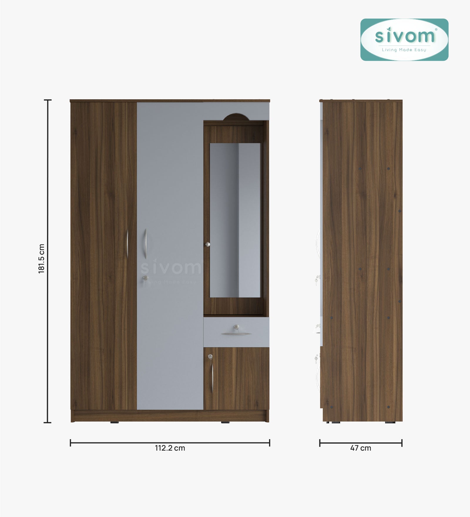 Sivom SIVOM Syntax Multipurpose 3 Door Wardrobe / Spacious Shelves with Hanging Rail Engineered Wood 3 Door Wardrobe for Modern Homes | Elegant Design & Premium Finish