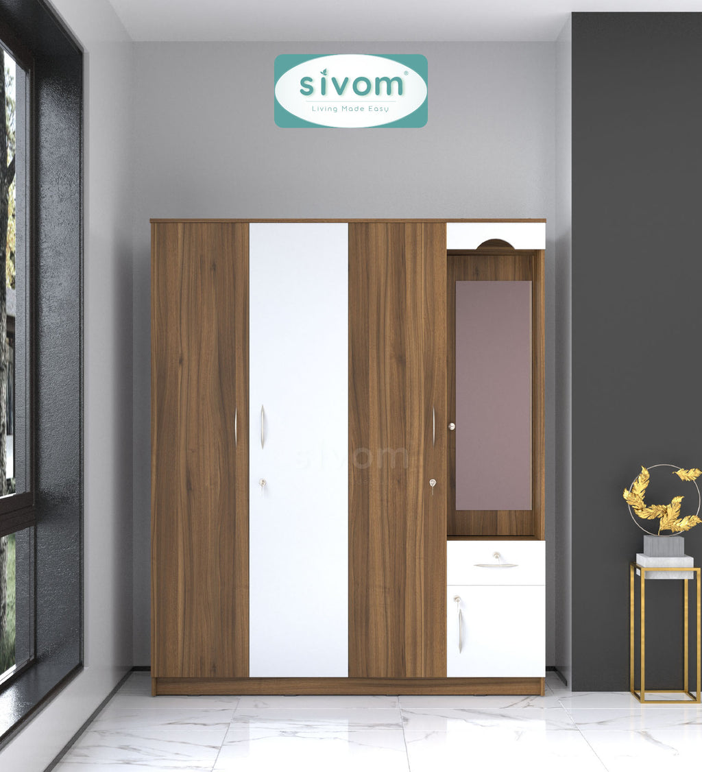 Sivom furniture SIVOM Syntax Multipurpose 4 Door Closet Engineered Wood 4 Door Wardrobe for Modern Homes | Elegant Design & Premium Finish