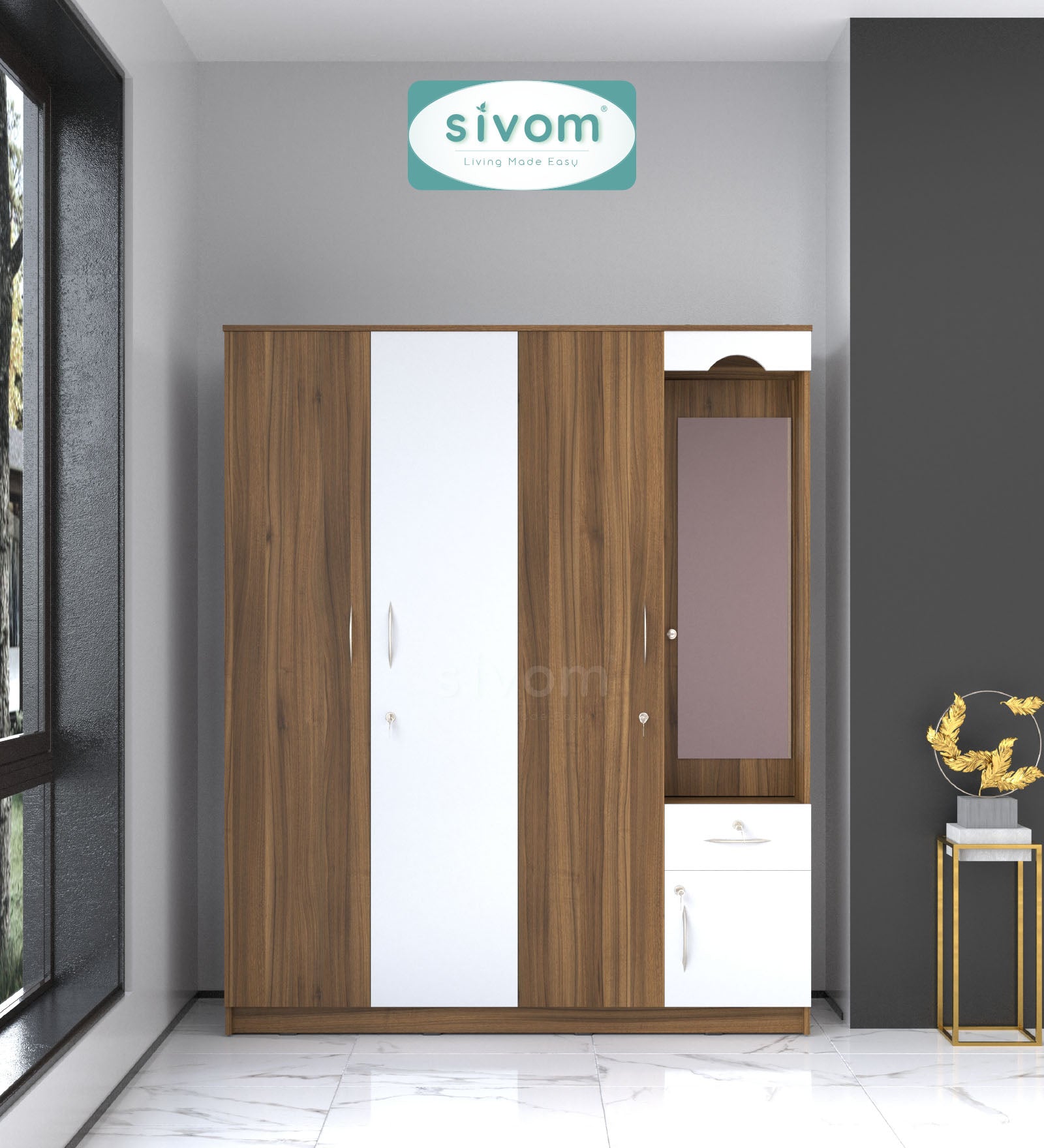 Sivom furniture SIVOM Syntax Multipurpose 4 Door Closet Engineered Wood 4 Door Wardrobe for Modern Homes | Elegant Design & Premium Finish