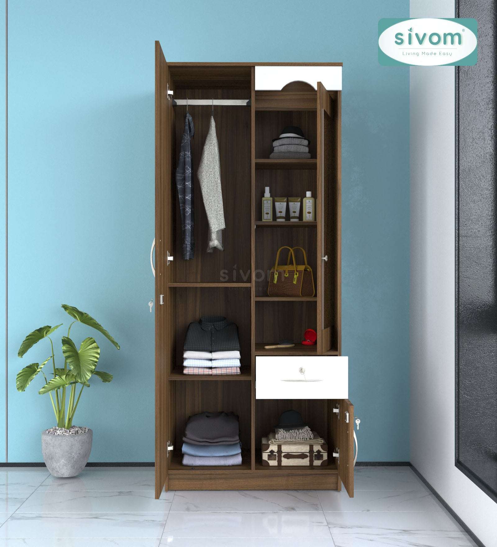 Sivom SIVOM Syntax Multipurpose 2 Door Wardrobe / Engineered Wood 2 Door Wardrobe for Modern Homes | Elegant Design & Premium Finish