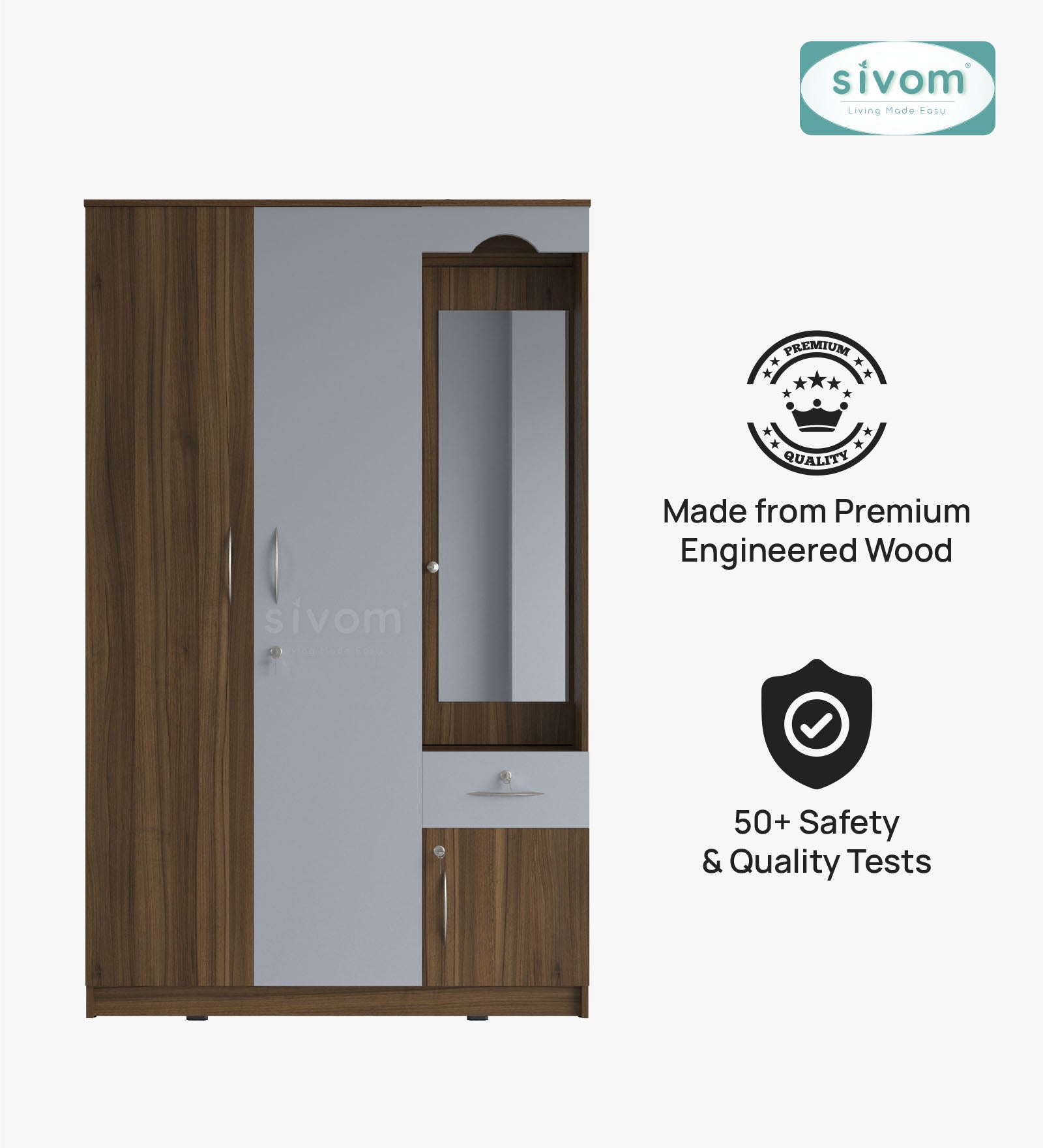 Sivom SIVOM Syntax Multipurpose 3 Door Wardrobe / Spacious Shelves with Hanging Rail Engineered Wood 3 Door Wardrobe for Modern Homes | Elegant Design & Premium Finish