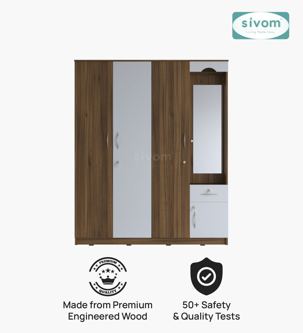 Sivom furniture SIVOM Syntax Multipurpose 4 Door Closet Engineered Wood 4 Door Wardrobe for Modern Homes | Elegant Design & Premium Finish