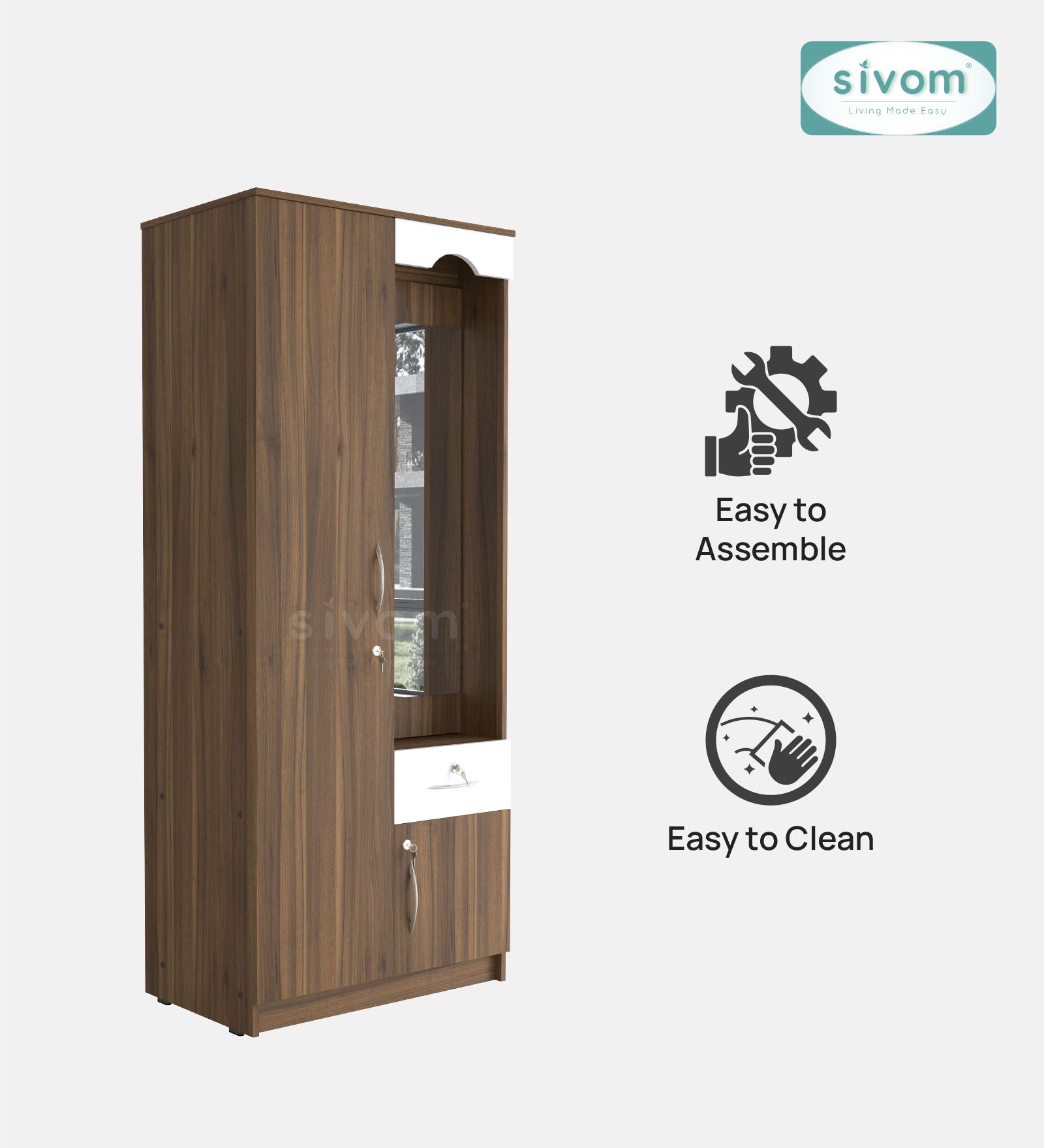 Sivom SIVOM Syntax Multipurpose 2 Door Wardrobe / Engineered Wood 2 Door Wardrobe for Modern Homes | Elegant Design & Premium Finish