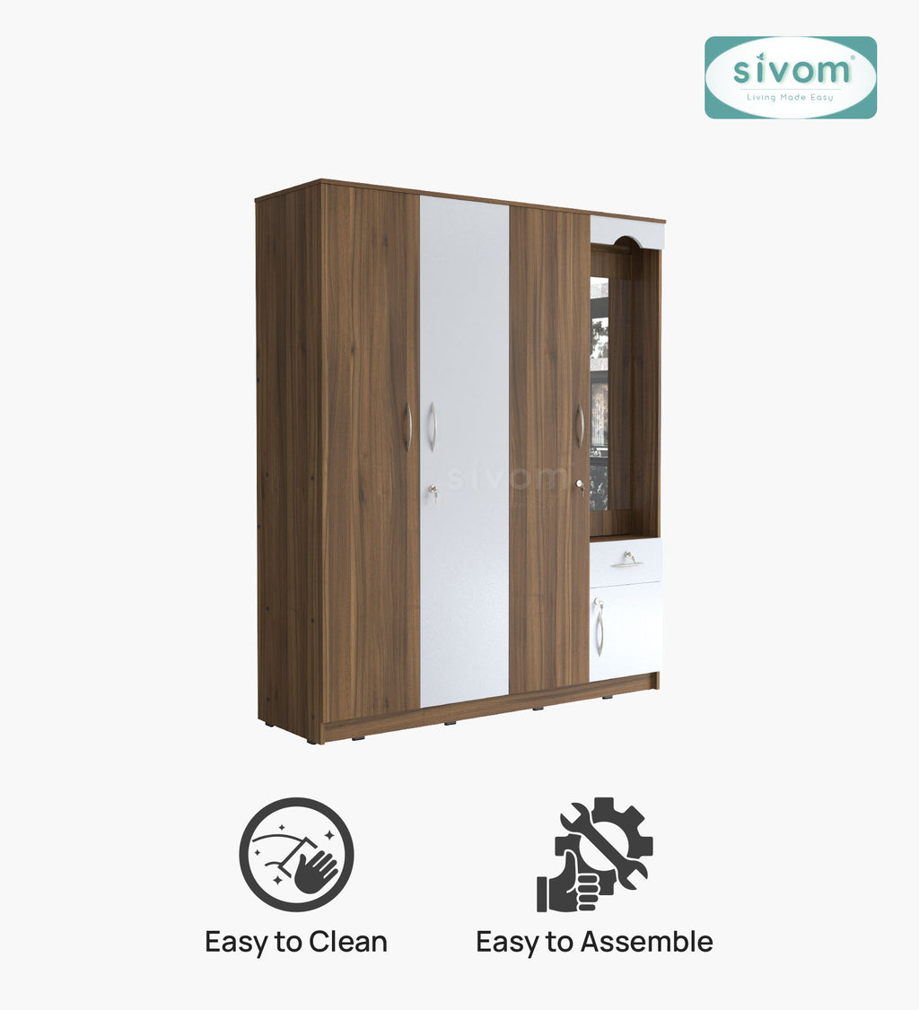 Sivom furniture SIVOM Syntax Multipurpose 4 Door Closet Engineered Wood 4 Door Wardrobe for Modern Homes | Elegant Design & Premium Finish