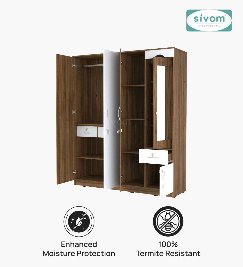 Sivom furniture SIVOM Syntax Multipurpose 4 Door Closet Engineered Wood 4 Door Wardrobe for Modern Homes | Elegant Design & Premium Finish