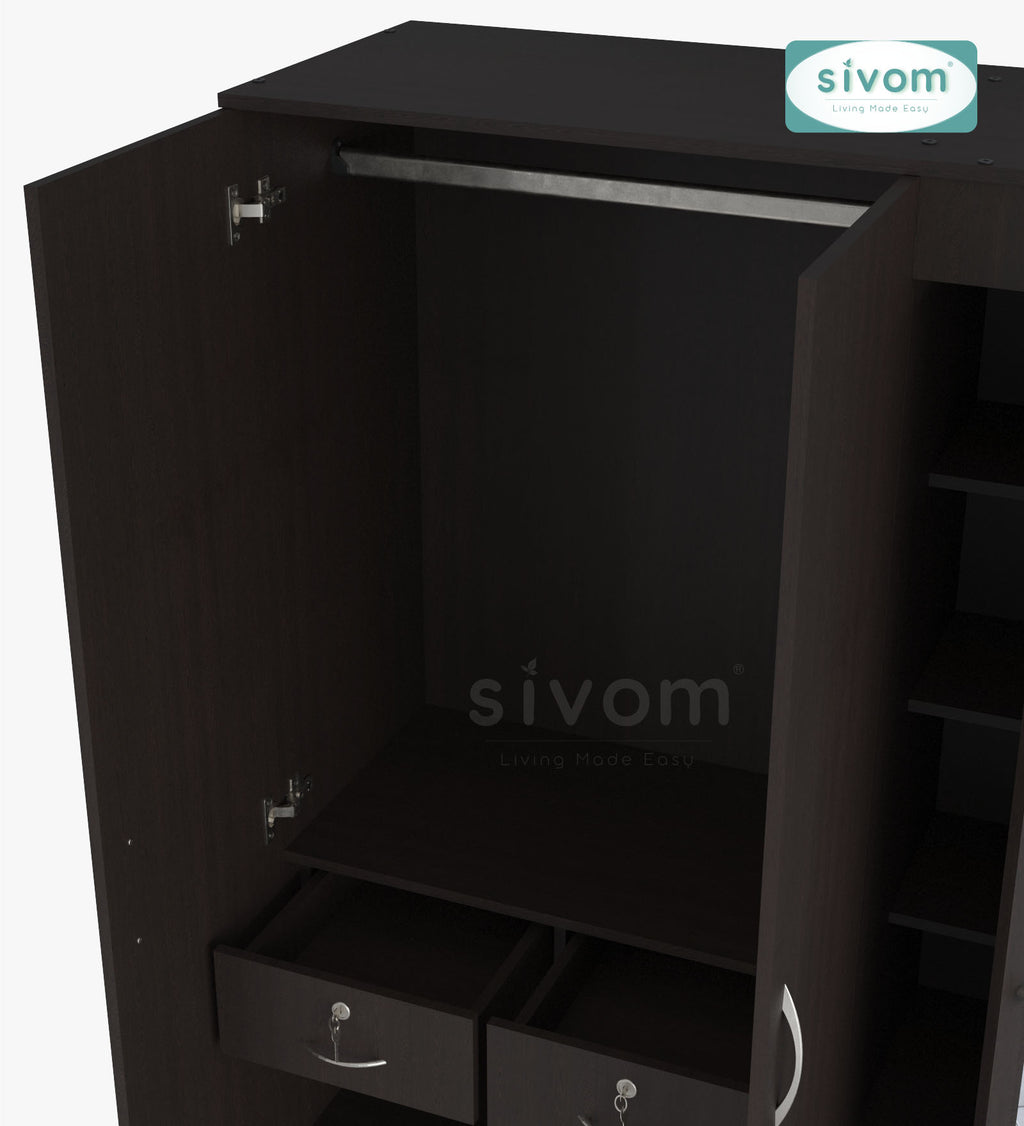 Sivom SIVOM Syntax Multipurpose 3 Door Wardrobe / Spacious Shelves with Hanging Rail Engineered Wood 3 Door Wardrobe for Modern Homes | Elegant Design & Premium Finish