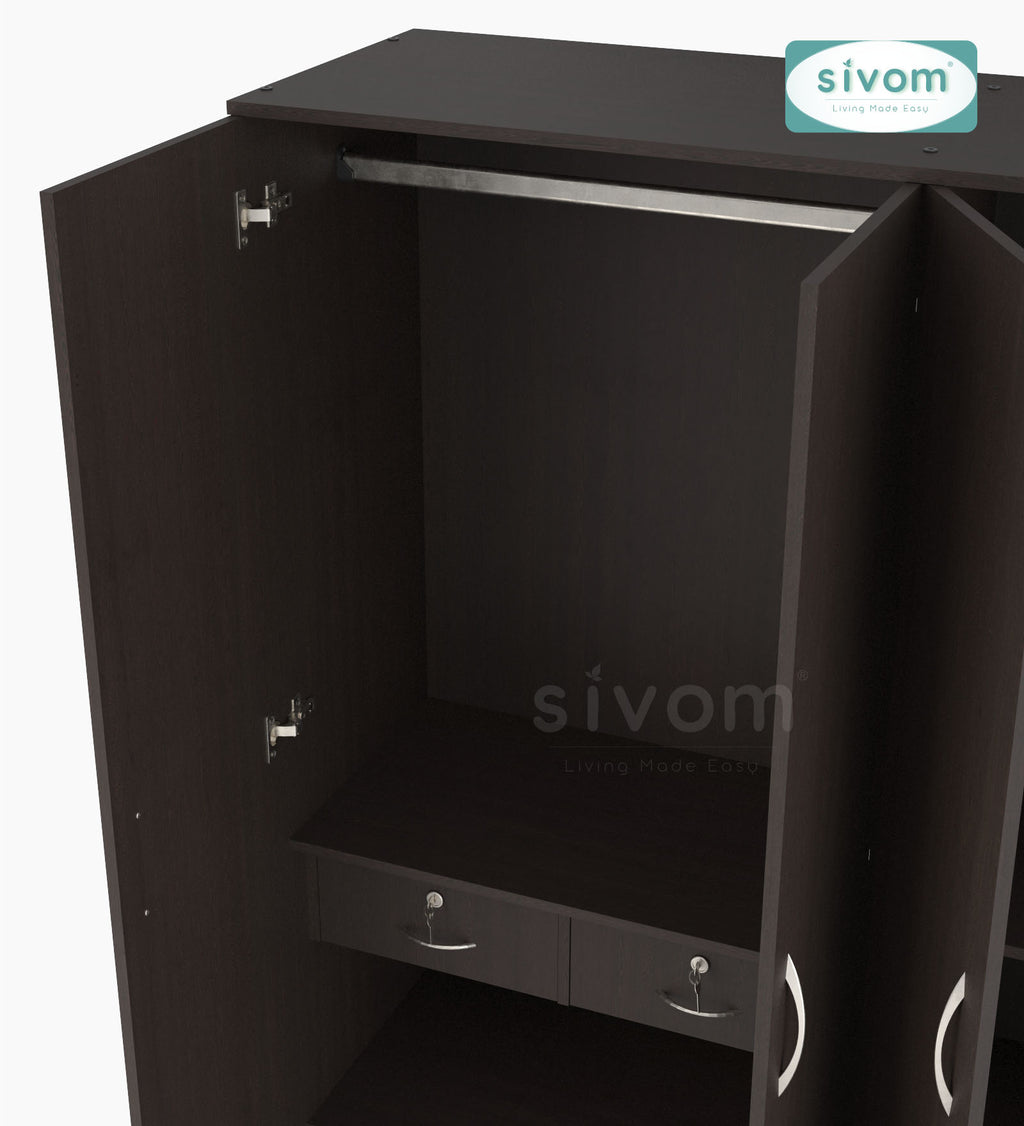 Sivom furniture SIVOM Syntax Multipurpose 4 Door Closet Engineered Wood 4 Door Wardrobe for Modern Homes | Elegant Design & Premium Finish