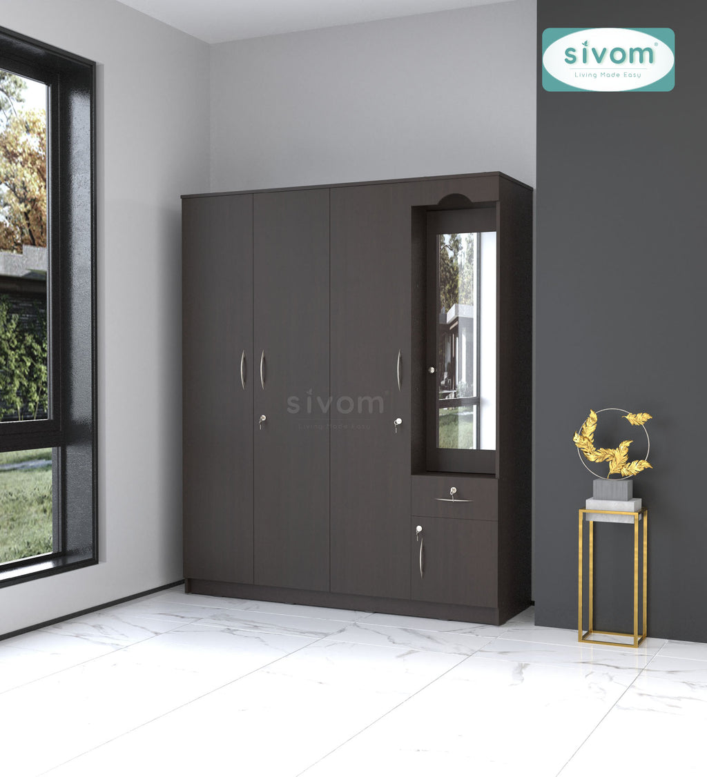 Sivom furniture SIVOM Syntax Multipurpose 4 Door Closet Engineered Wood 4 Door Wardrobe for Modern Homes | Elegant Design & Premium Finish