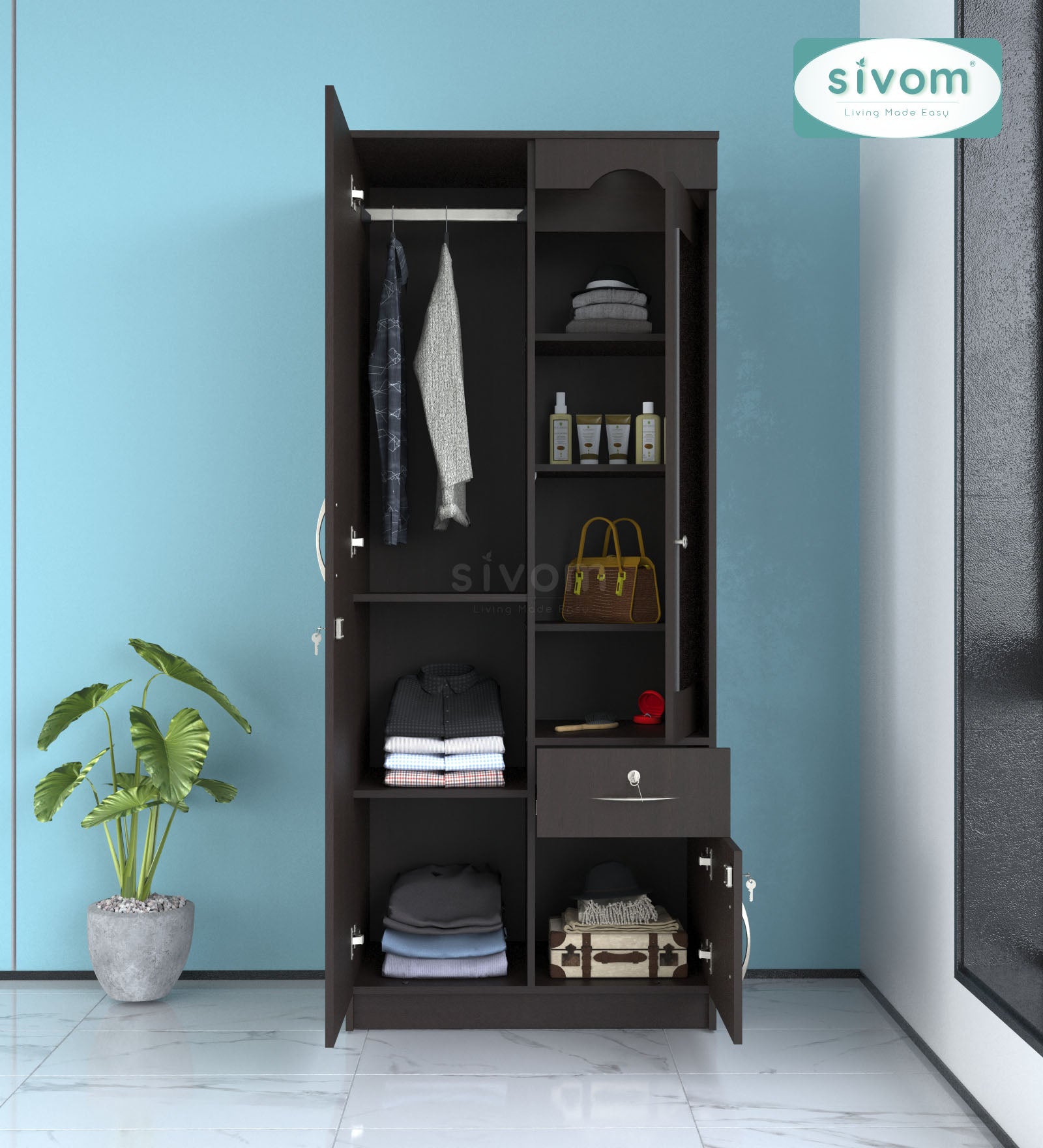 Sivom SIVOM Syntax Multipurpose 2 Door Wardrobe / Engineered Wood 2 Door Wardrobe for Modern Homes | Elegant Design & Premium Finish