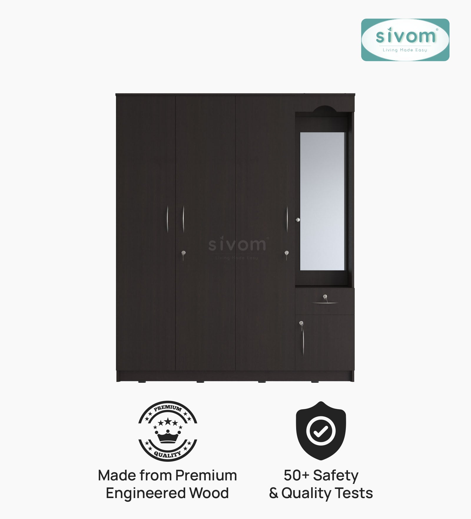 Sivom furniture SIVOM Syntax Multipurpose 4 Door Closet Engineered Wood 4 Door Wardrobe for Modern Homes | Elegant Design & Premium Finish