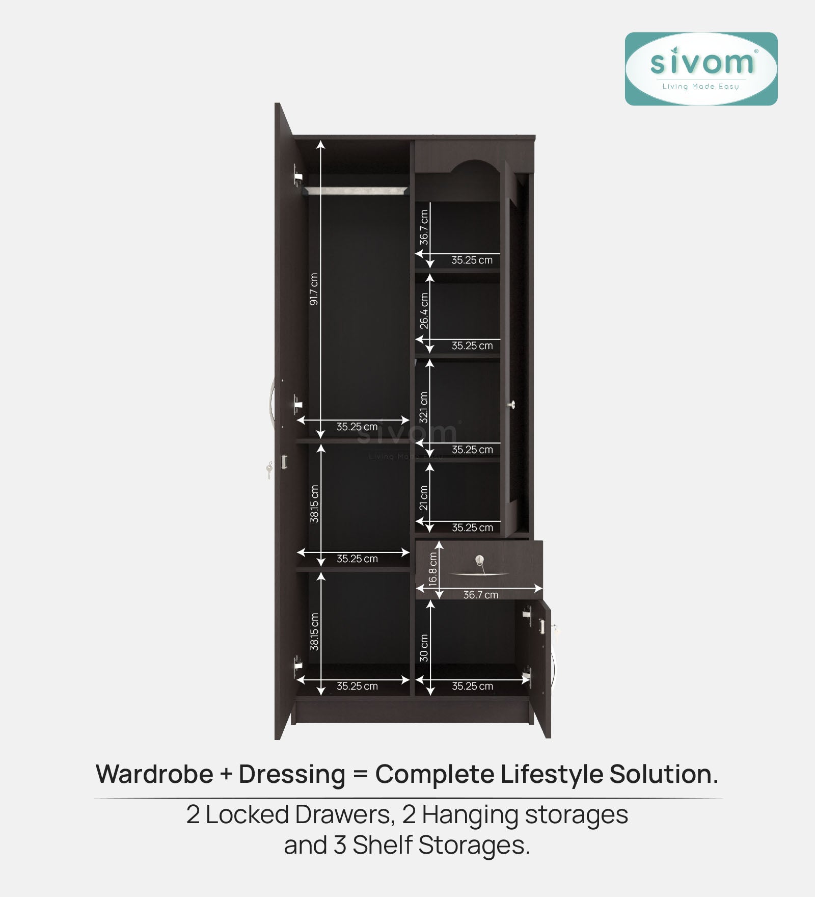 Sivom SIVOM Syntax Multipurpose 2 Door Wardrobe / Engineered Wood 2 Door Wardrobe for Modern Homes | Elegant Design & Premium Finish