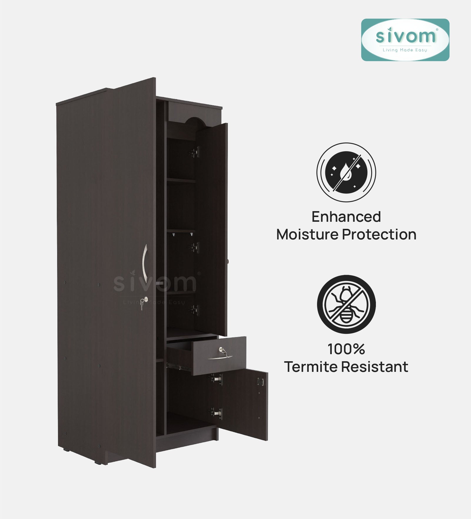 Sivom SIVOM Syntax Multipurpose 2 Door Wardrobe / Engineered Wood 2 Door Wardrobe for Modern Homes | Elegant Design & Premium Finish