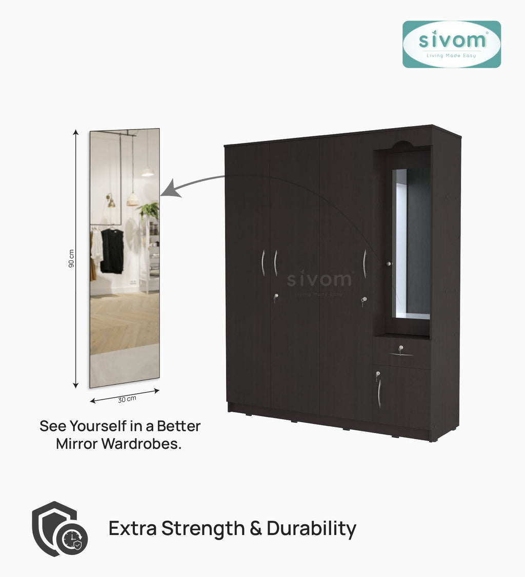 Sivom furniture SIVOM Syntax Multipurpose 4 Door Closet Engineered Wood 4 Door Wardrobe for Modern Homes | Elegant Design & Premium Finish