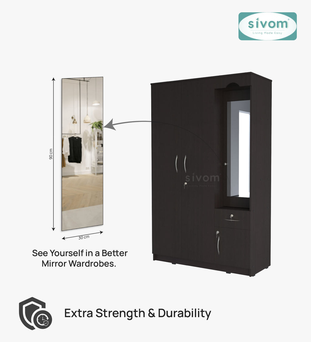 Sivom SIVOM Syntax Multipurpose 3 Door Wardrobe / Spacious Shelves with Hanging Rail Engineered Wood 3 Door Wardrobe for Modern Homes | Elegant Design & Premium Finish