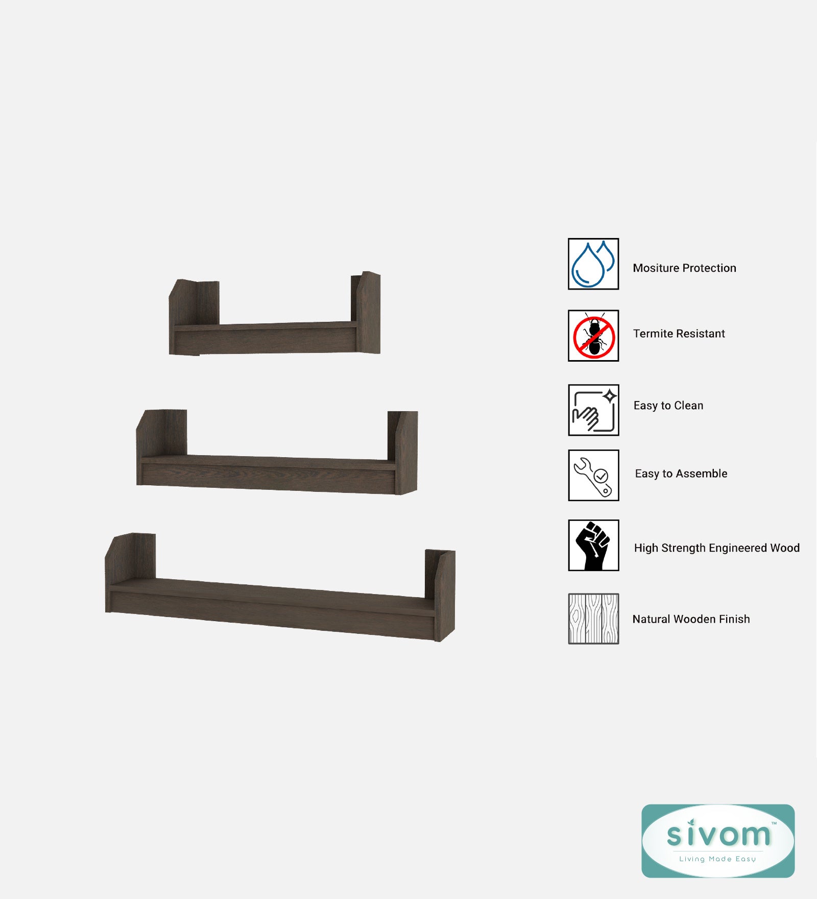 Sivom SIVOM REMI Multipurpose Modular Wall Racks/Shelves/Organiser/Décor Particle Board Wall Shelf (Number of Shelves - 3, ) for Modern Homes | Elegant Design & Premium Finish