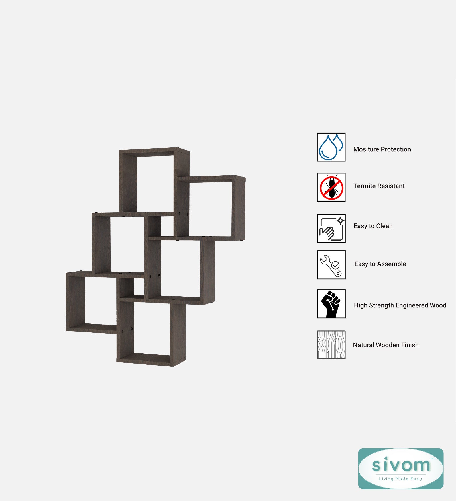 Sivom SIVOM CUBE Multipurpose Modular Wall Racks/Shelves/Organiser/Décor Particle Board Wall Shelf (Number of Shelves - 8, ) for Modern Homes | Elegant Design & Premium Finish