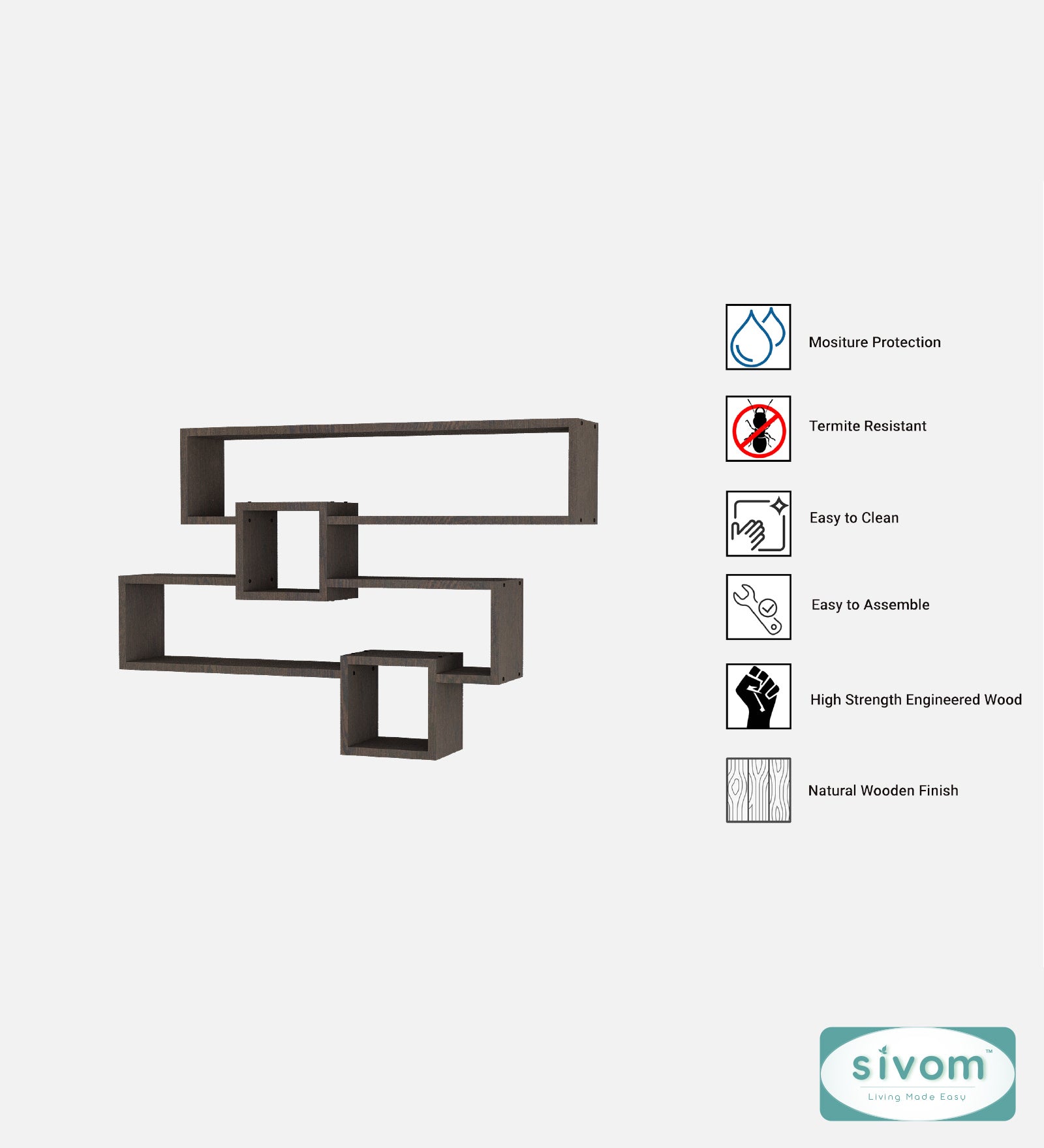 Sivom SIVOM CLAY Multipurpose Modular Wall Racks/Shelves/Organiser/Décor Particle Board Wall Shelf (Number of Shelves - 4, ) for Modern Homes | Elegant Design & Premium Finish