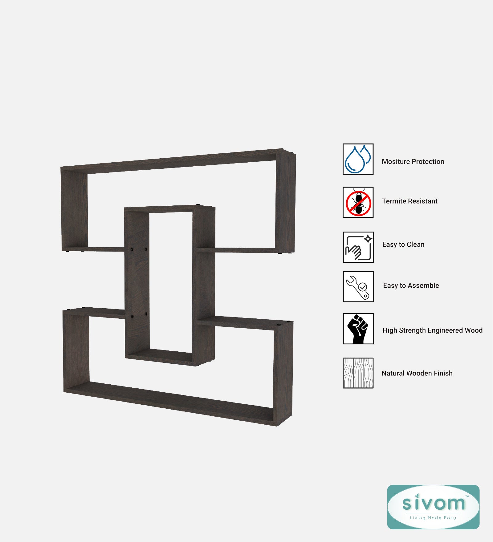 Sivom SIVOM MIZZ Multipurpose Modular Wall Racks/Shelves/Organiser/Décor Particle Board Wall Shelf (Number of Shelves - 6, ) for Modern Homes | Elegant Design & Premium Finish