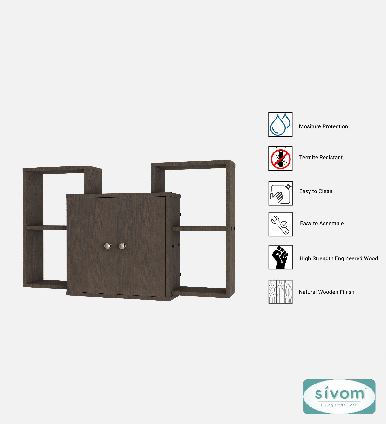 Sivom SIVOM WYDE Multipurpose Modular Wall Racks/Shelves/Organiser/Décor Particle Board Wall Shelf (Number of Shelves - 4, ) for Modern Homes | Elegant Design & Premium Finish