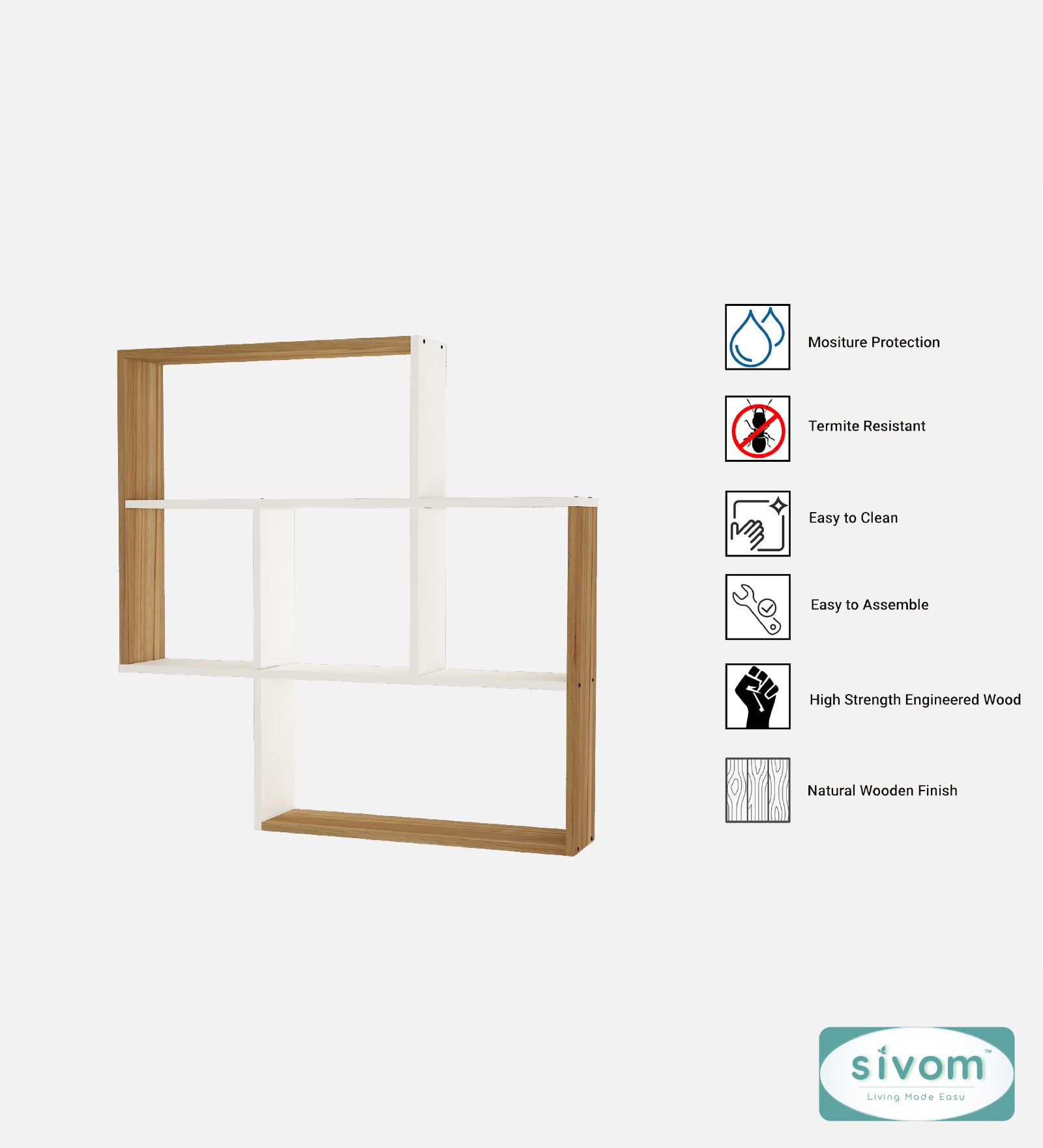 Sivom SIVOM RETICA Multipurpose Modular Wall Racks/Shelves/Organiser/Décor Particle Board Wall Shelf (Number of Shelves - 5, ) for Modern Homes | Elegant Design & Premium Finish