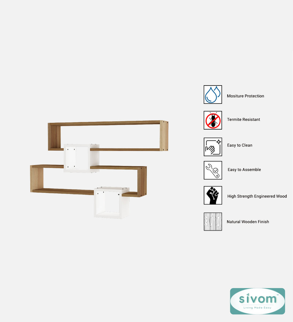 Sivom SIVOM CLAY Multipurpose Modular Wall Racks/Shelves/Organiser/Décor Particle Board Wall Shelf (Number of Shelves - 4, ) for Modern Homes | Elegant Design & Premium Finish