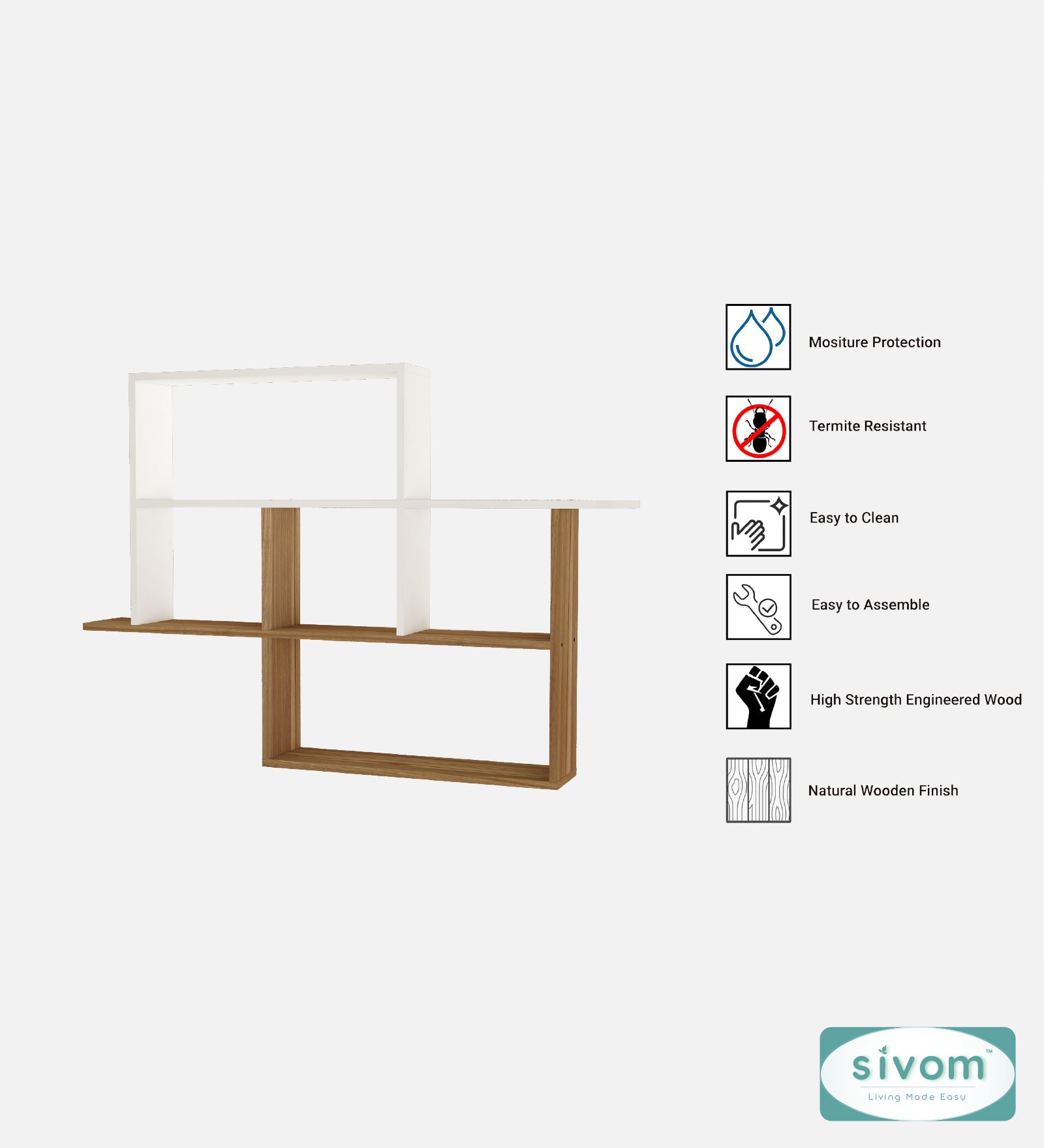 Sivom SIVOM CEDRIC Multipurpose Modular Wall Racks/Shelves/Organiser/Décor Particle Board Wall Shelf (Number of Shelves - 6, ) for Modern Homes | Elegant Design & Premium Finish