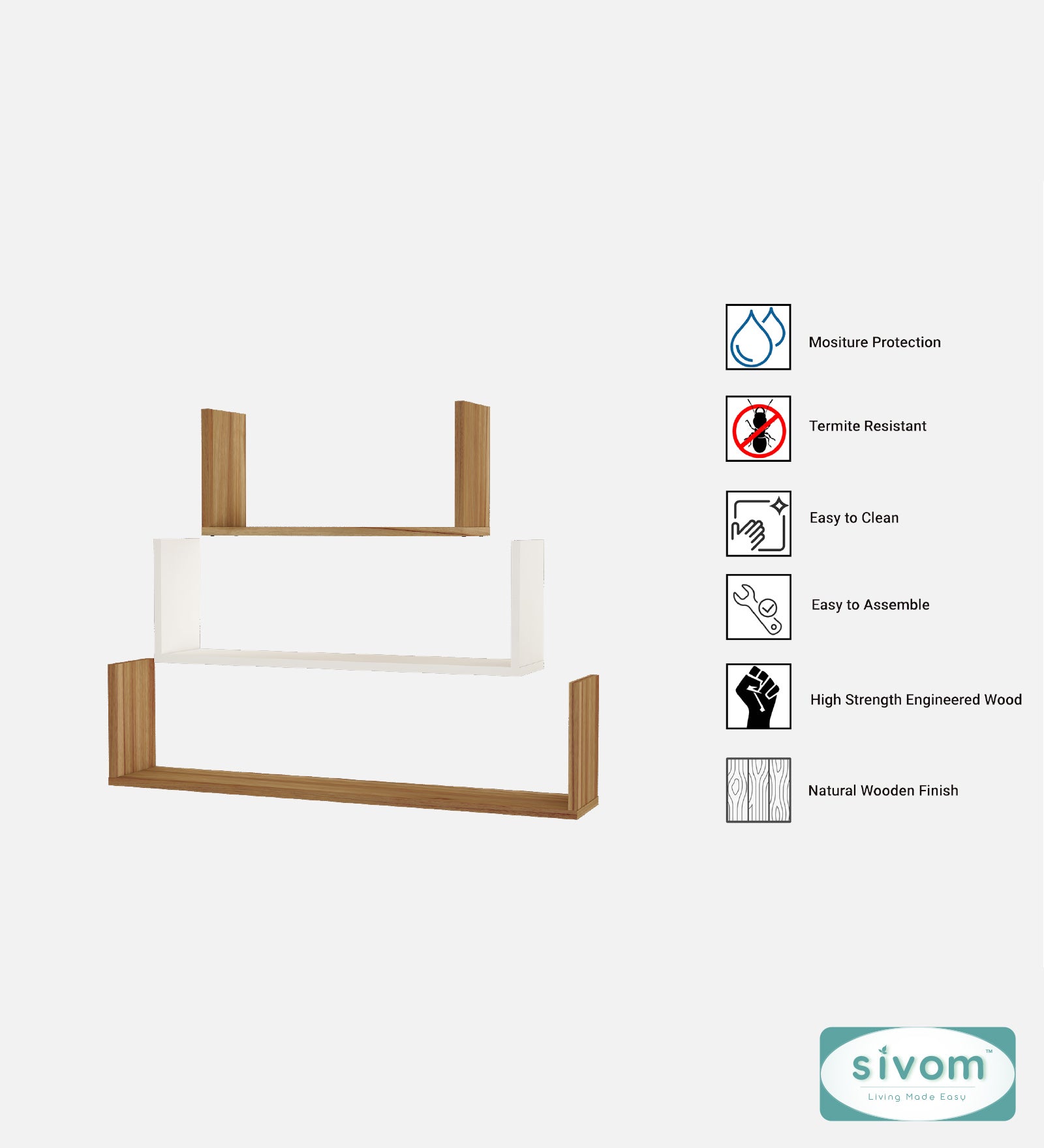 Sivom SIVOM KITE Multipurpose Modular Wall Racks/Shelves/Organiser/Décor Particle Board Wall Shelf (Number of Shelves - 3, ) for Modern Homes | Elegant Design & Premium Finish