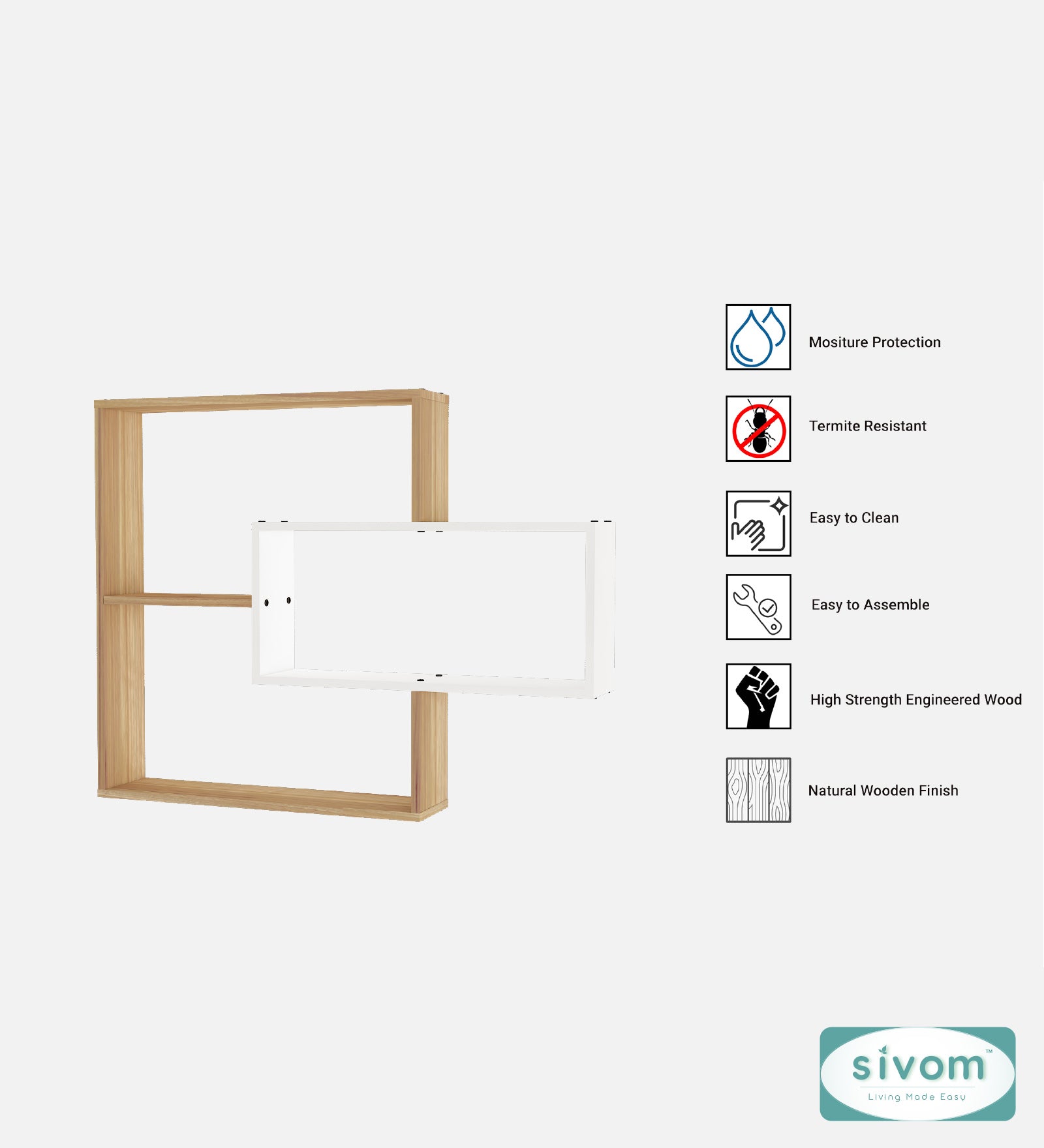 Sivom SIVOM CRIP Multipurpose Modular Wall Racks/Shelves/Organiser/Décor Particle Board Wall Shelf (Number of Shelves - 5, ) for Modern Homes | Elegant Design & Premium Finish