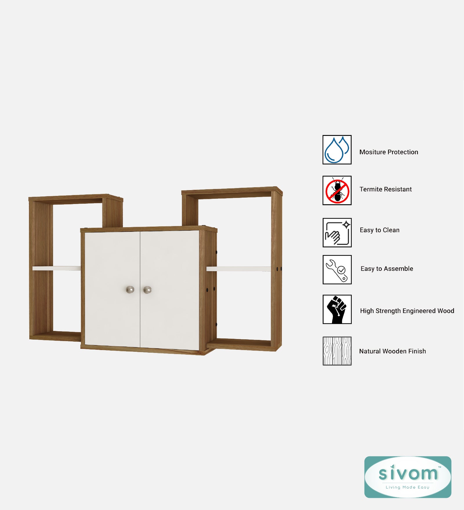 Sivom SIVOM WYDE Multipurpose Modular Wall Racks/Shelves/Organiser/Décor Particle Board Wall Shelf (Number of Shelves - 4, ) for Modern Homes | Elegant Design & Premium Finish