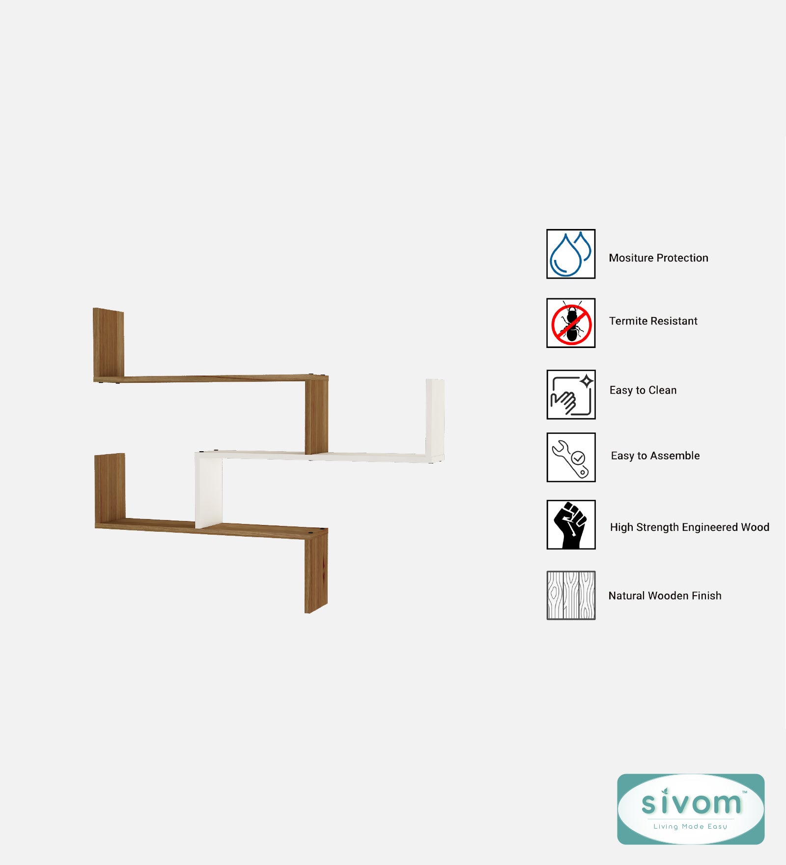 Sivom SIVOM WRAN Multipurpose Modular Wall Racks/Shelves/Organiser/Décor Particle Board Wall Shelf (Number of Shelves - 5, ) for Modern Homes | Elegant Design & Premium Finish