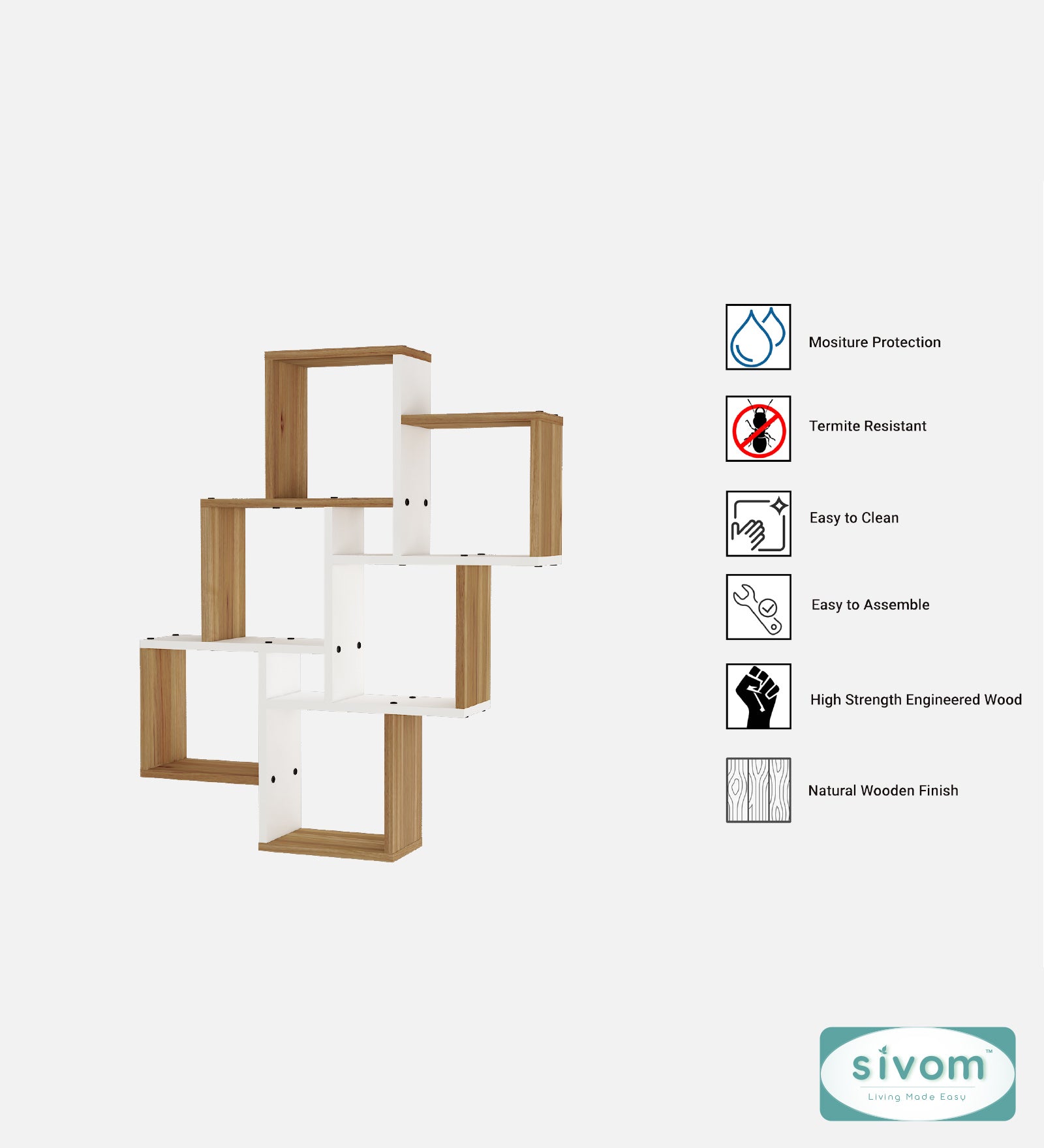 Sivom SIVOM CUBE Multipurpose Modular Wall Racks/Shelves/Organiser/Décor Particle Board Wall Shelf (Number of Shelves - 8, ) for Modern Homes | Elegant Design & Premium Finish