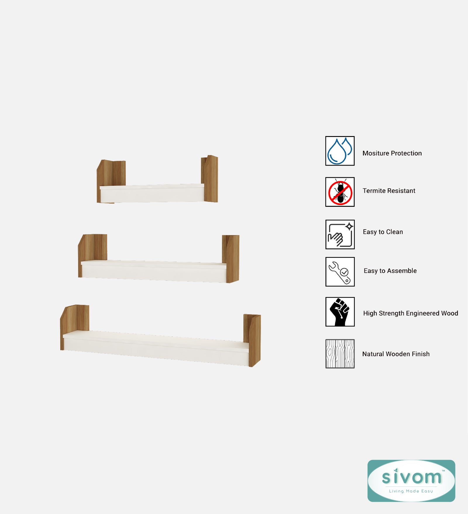 Sivom SIVOM REMI Multipurpose Modular Wall Racks/Shelves/Organiser/Décor Particle Board Wall Shelf (Number of Shelves - 3, ) for Modern Homes | Elegant Design & Premium Finish