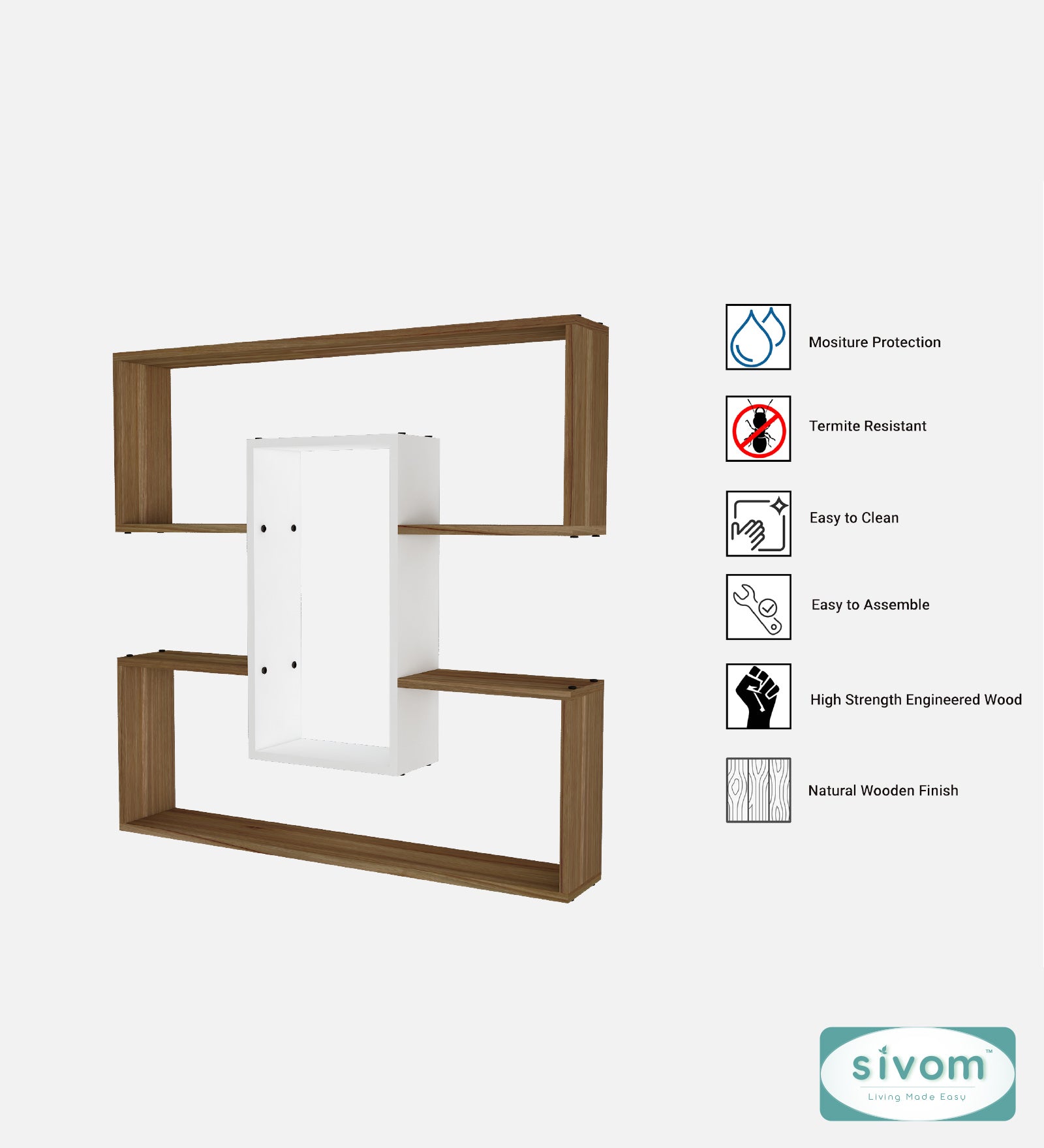 Sivom SIVOM MIZZ Multipurpose Modular Wall Racks/Shelves/Organiser/Décor Particle Board Wall Shelf (Number of Shelves - 6, ) for Modern Homes | Elegant Design & Premium Finish