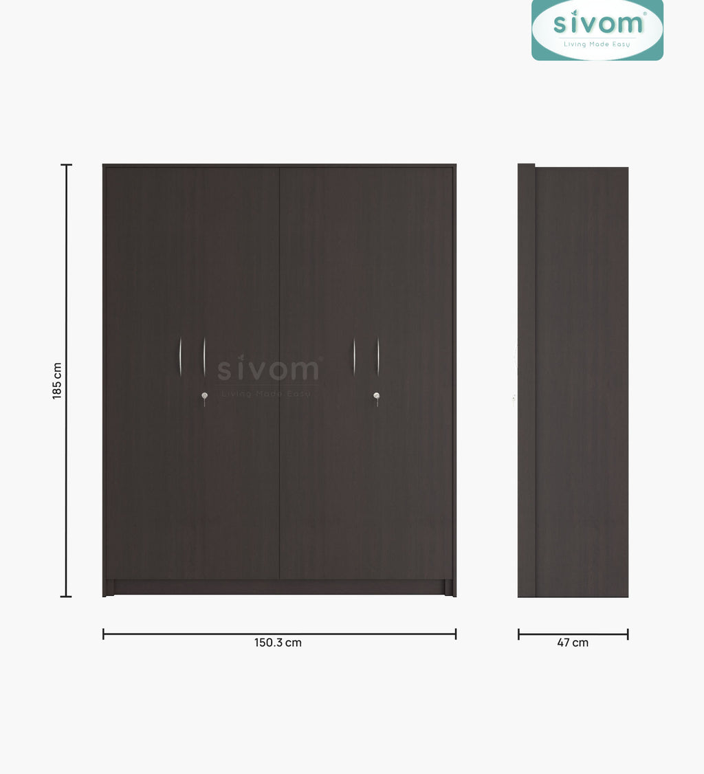 SIVOM Tarly Multipurpose 4 Door Closet Engineered Wood 4 Door Wardrobe for Modern Homes | Elegant Design & Premium Finish