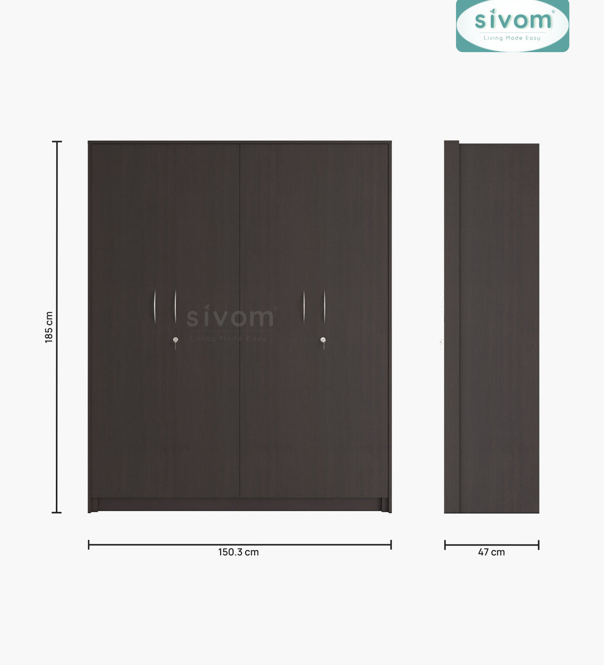 SIVOM Tarly Multipurpose 4 Door Closet Engineered Wood 4 Door Wardrobe for Modern Homes | Elegant Design & Premium Finish