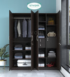 SIVOM Tarly Multipurpose 4 Door Closet Engineered Wood 4 Door Wardrobe for Modern Homes | Elegant Design & Premium Finish