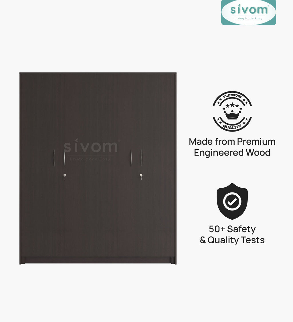 SIVOM Tarly Multipurpose 4 Door Closet Engineered Wood 4 Door Wardrobe for Modern Homes | Elegant Design & Premium Finish