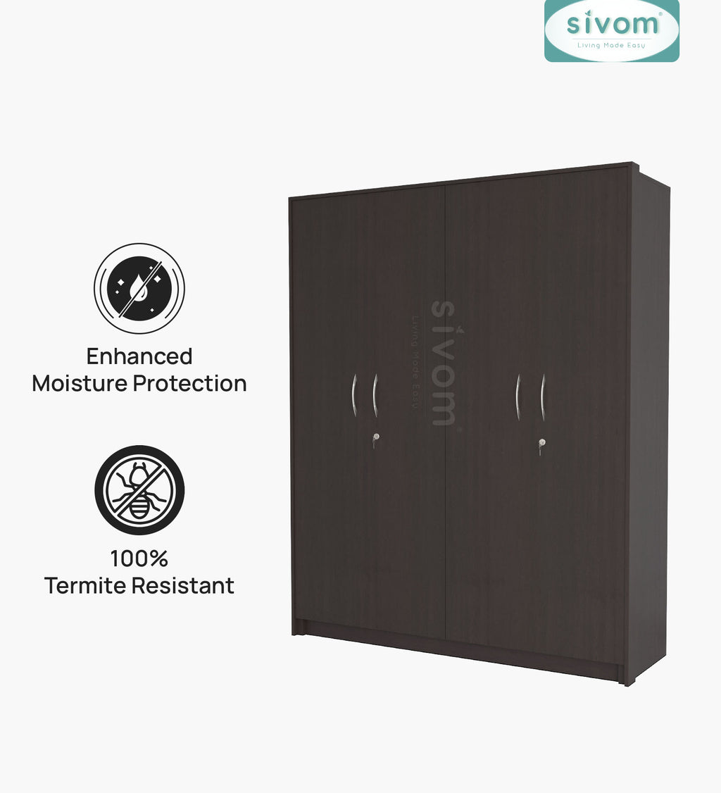 SIVOM Tarly Multipurpose 4 Door Closet Engineered Wood 4 Door Wardrobe for Modern Homes | Elegant Design & Premium Finish