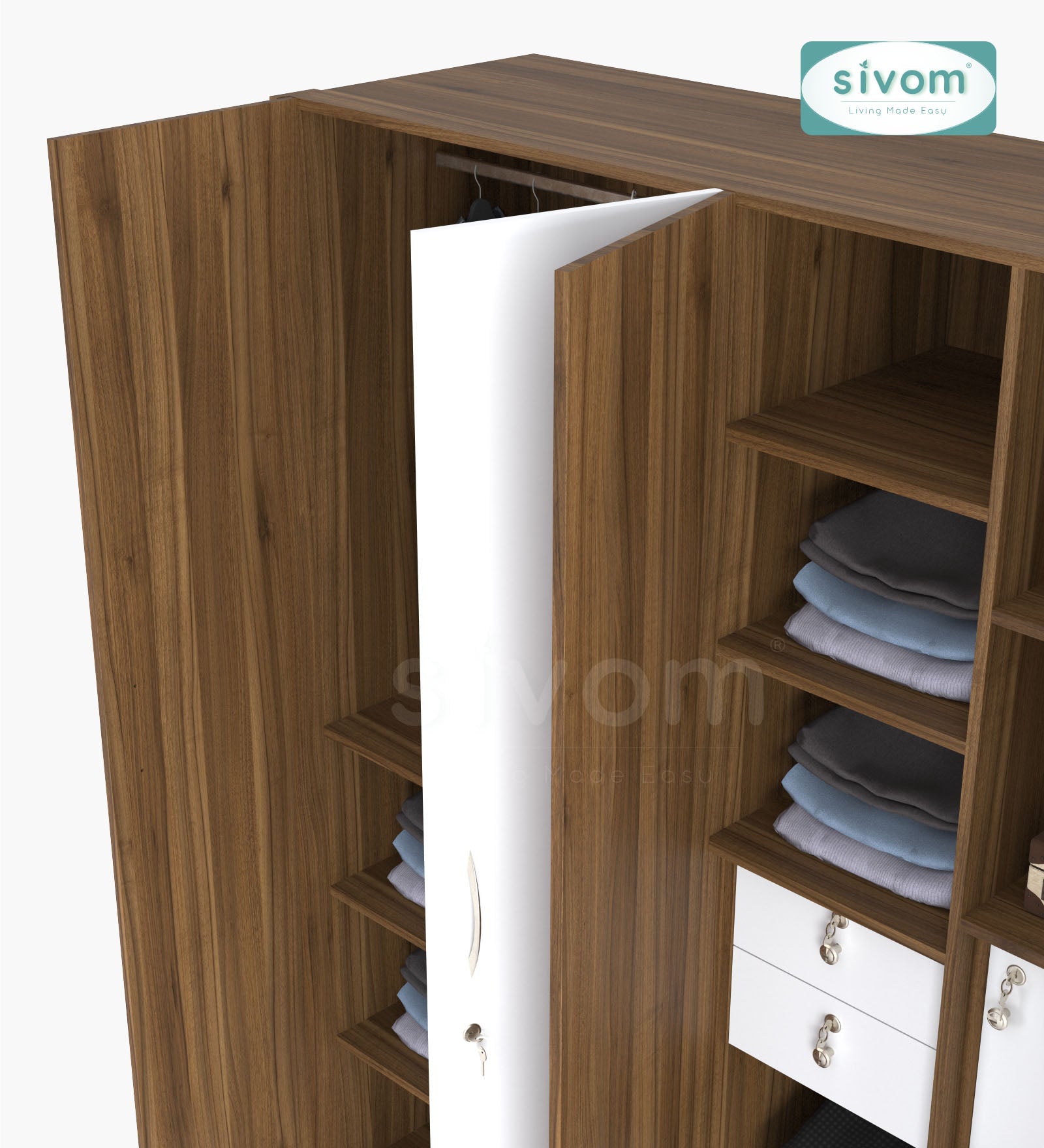 SIVOM Tarly Multipurpose 4 Door Closet Engineered Wood 4 Door Wardrobe for Modern Homes | Elegant Design & Premium Finish