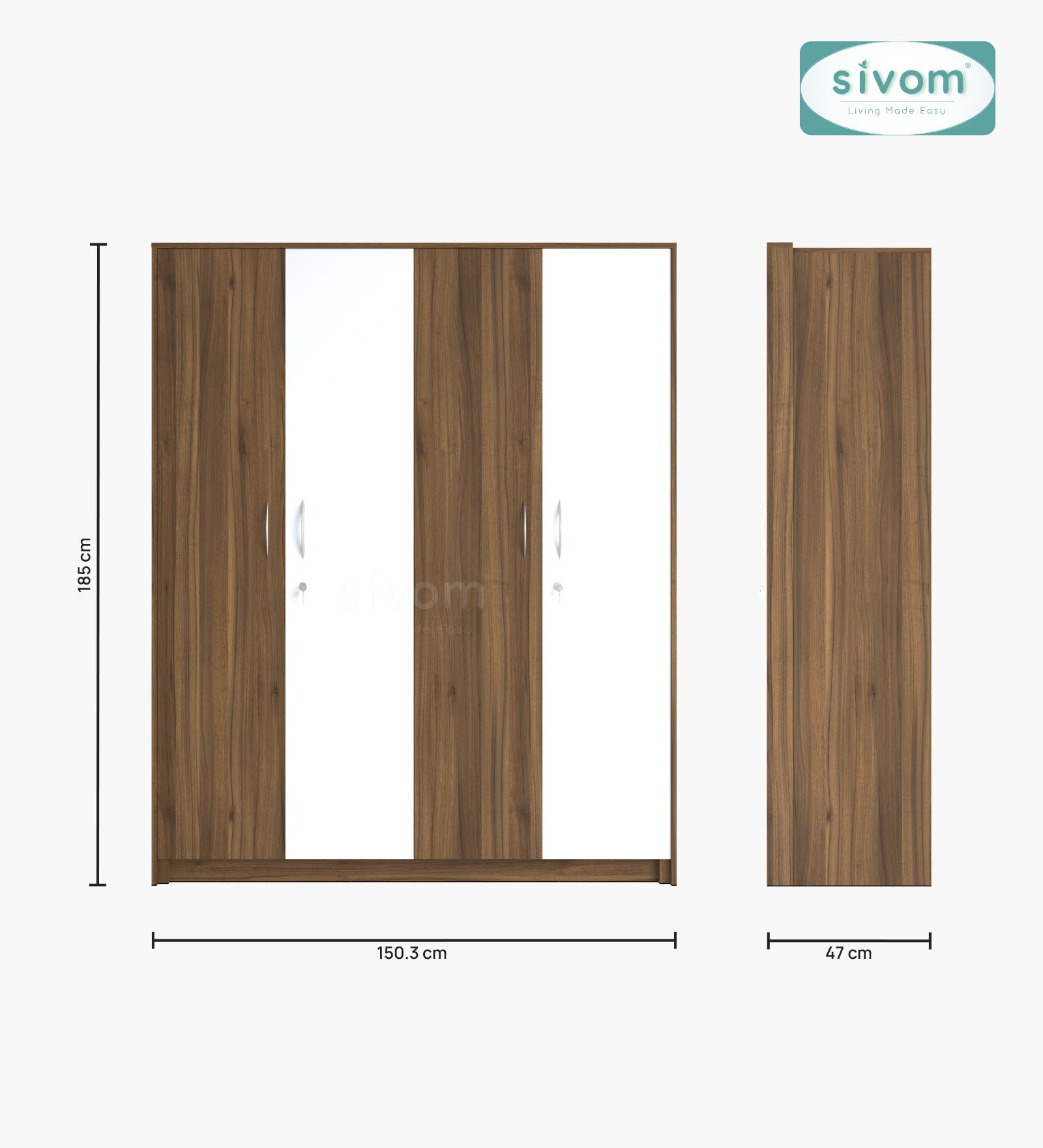 SIVOM Tarly Multipurpose 4 Door Closet Engineered Wood 4 Door Wardrobe for Modern Homes | Elegant Design & Premium Finish