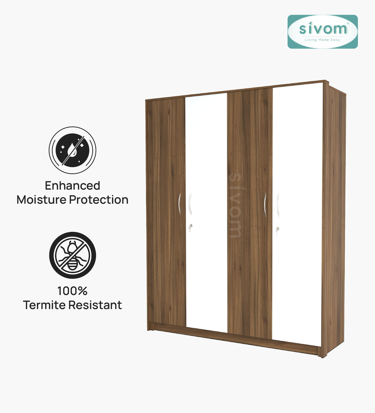 SIVOM Tarly Multipurpose 4 Door Closet Engineered Wood 4 Door Wardrobe for Modern Homes | Elegant Design & Premium Finish